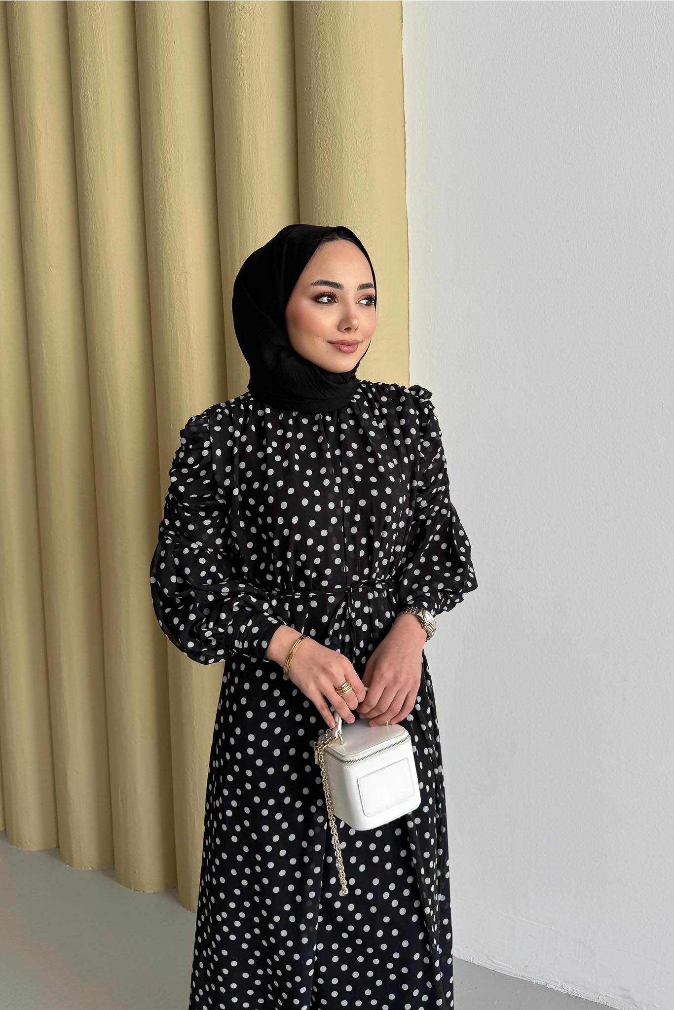 Puantiye Elbise Siyah