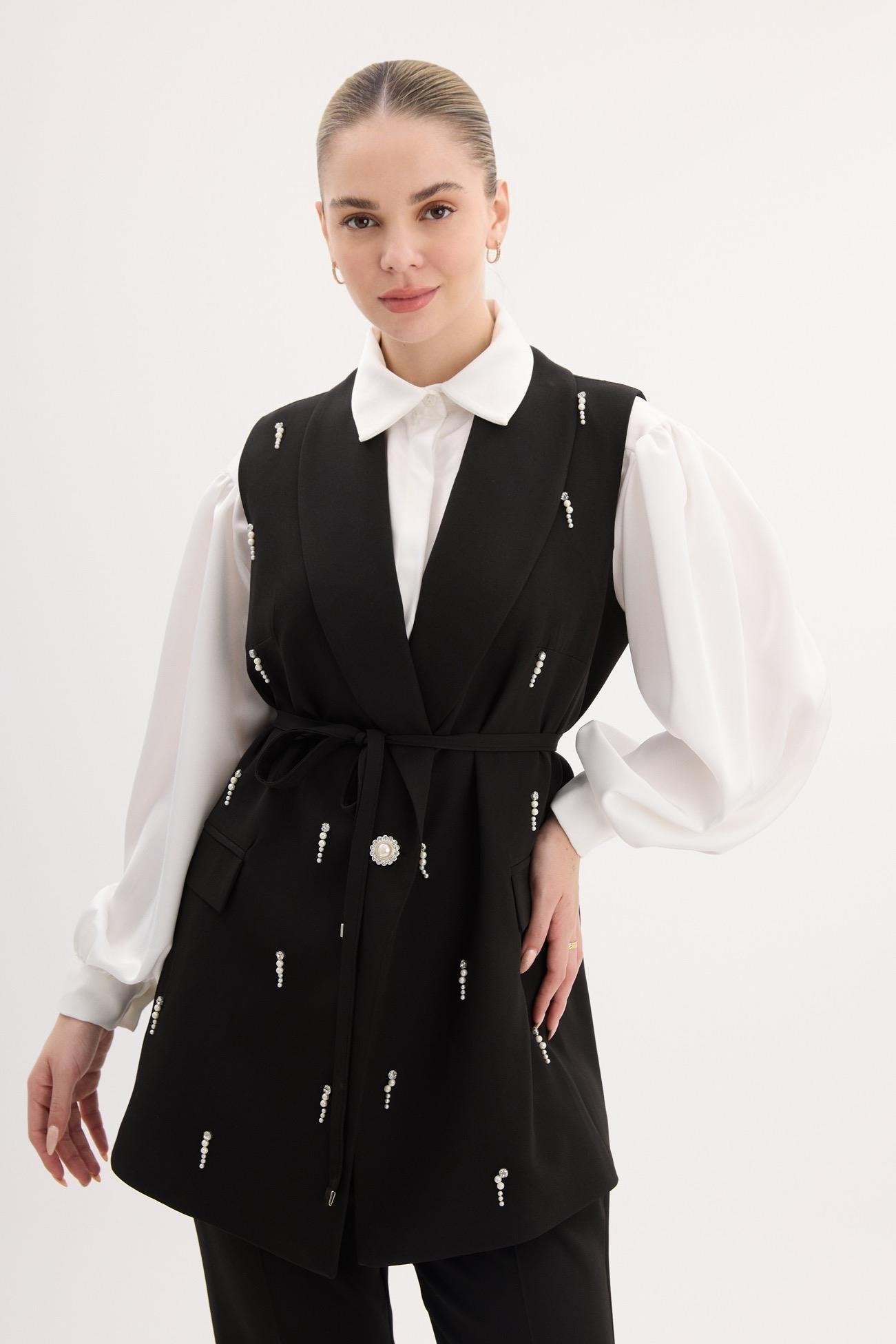 Royal Taş Detaylı Astarlı Takım - Siyah