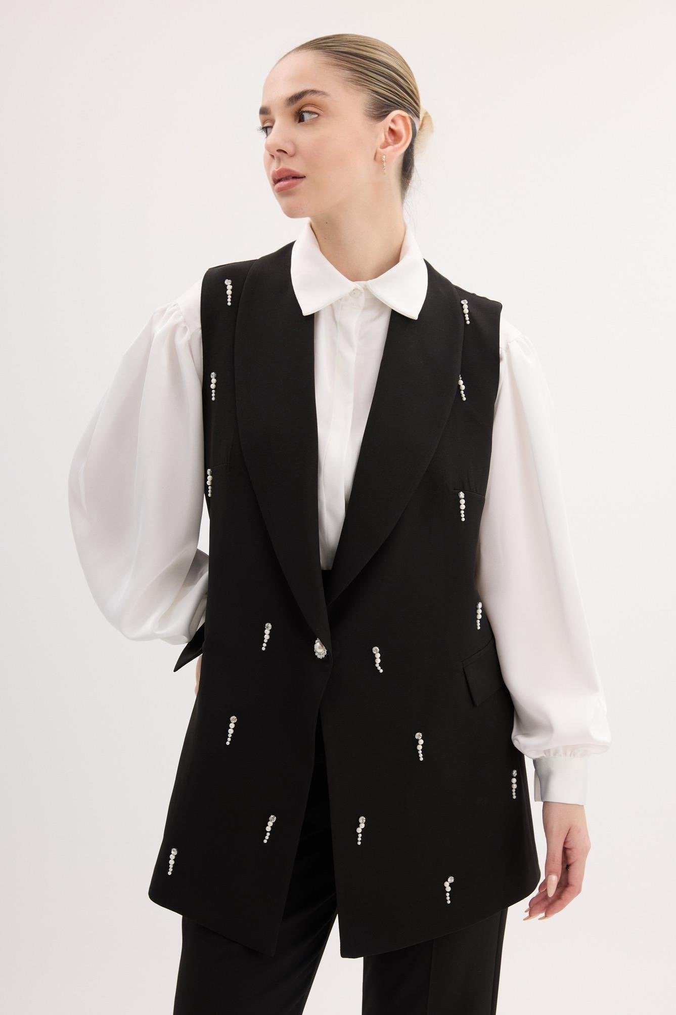 Royal Taş Detaylı Astarlı Takım - Siyah