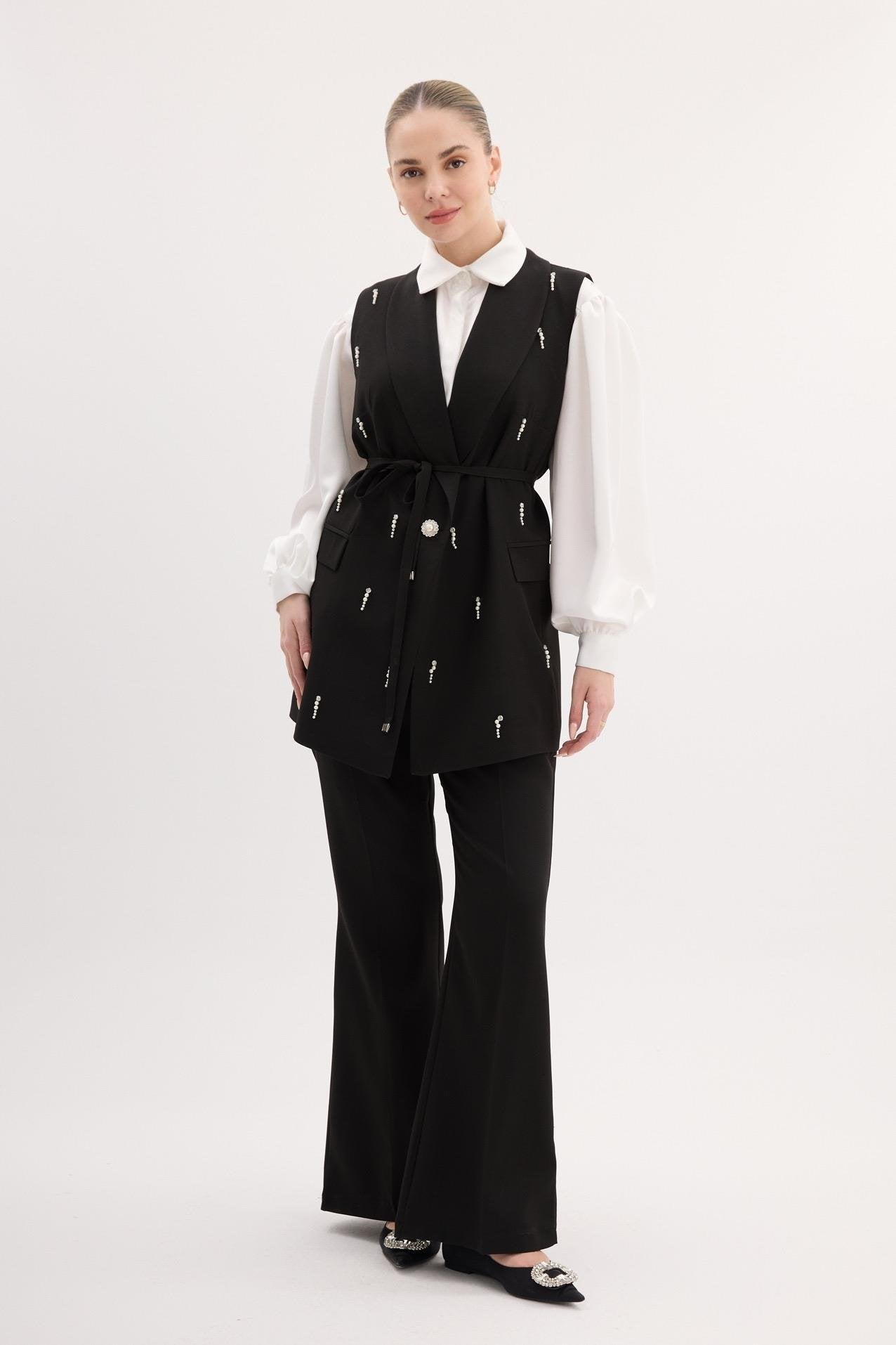 Royal Taş Detaylı Astarlı Takım - Siyah