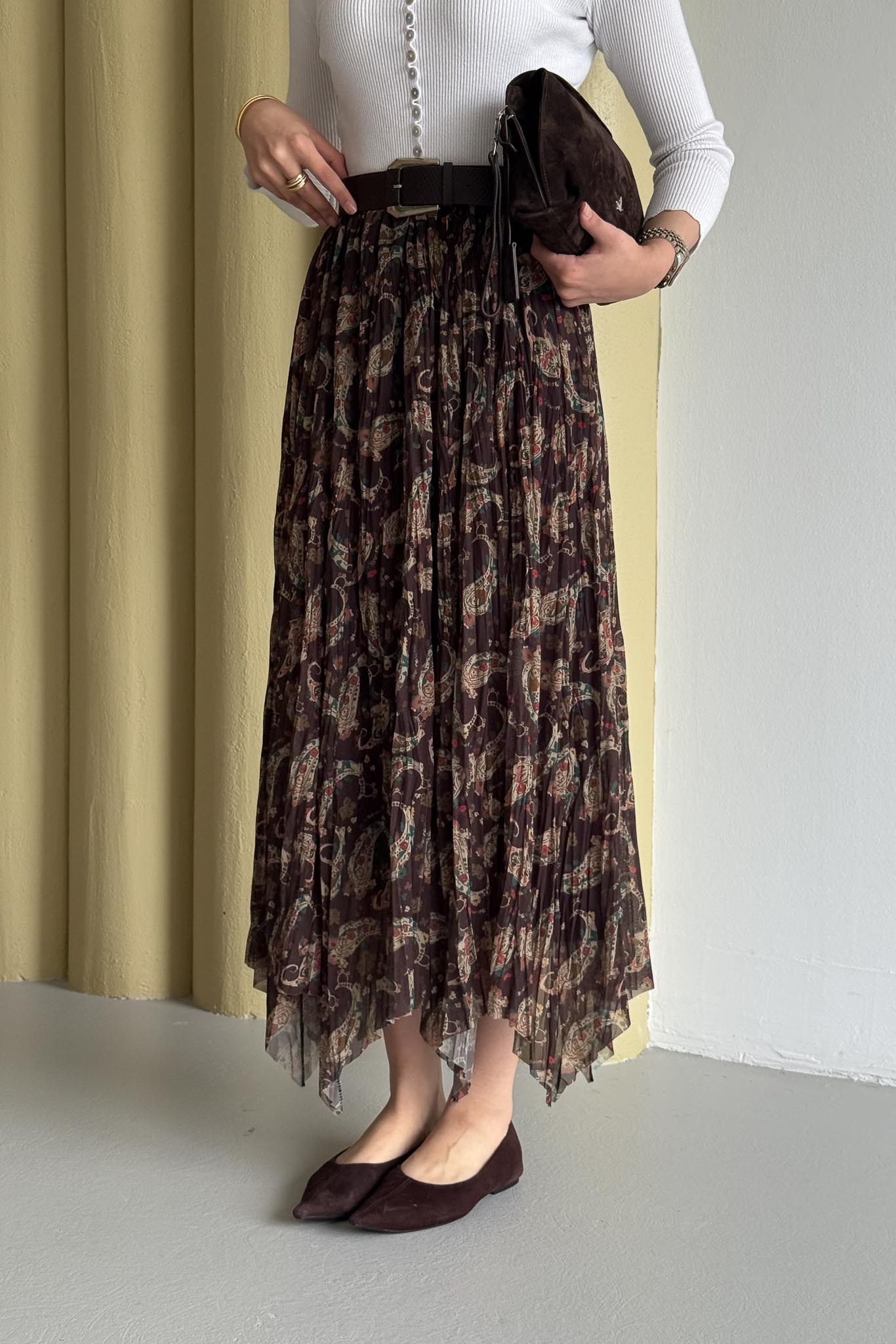 Tied Linen Skirt Beige