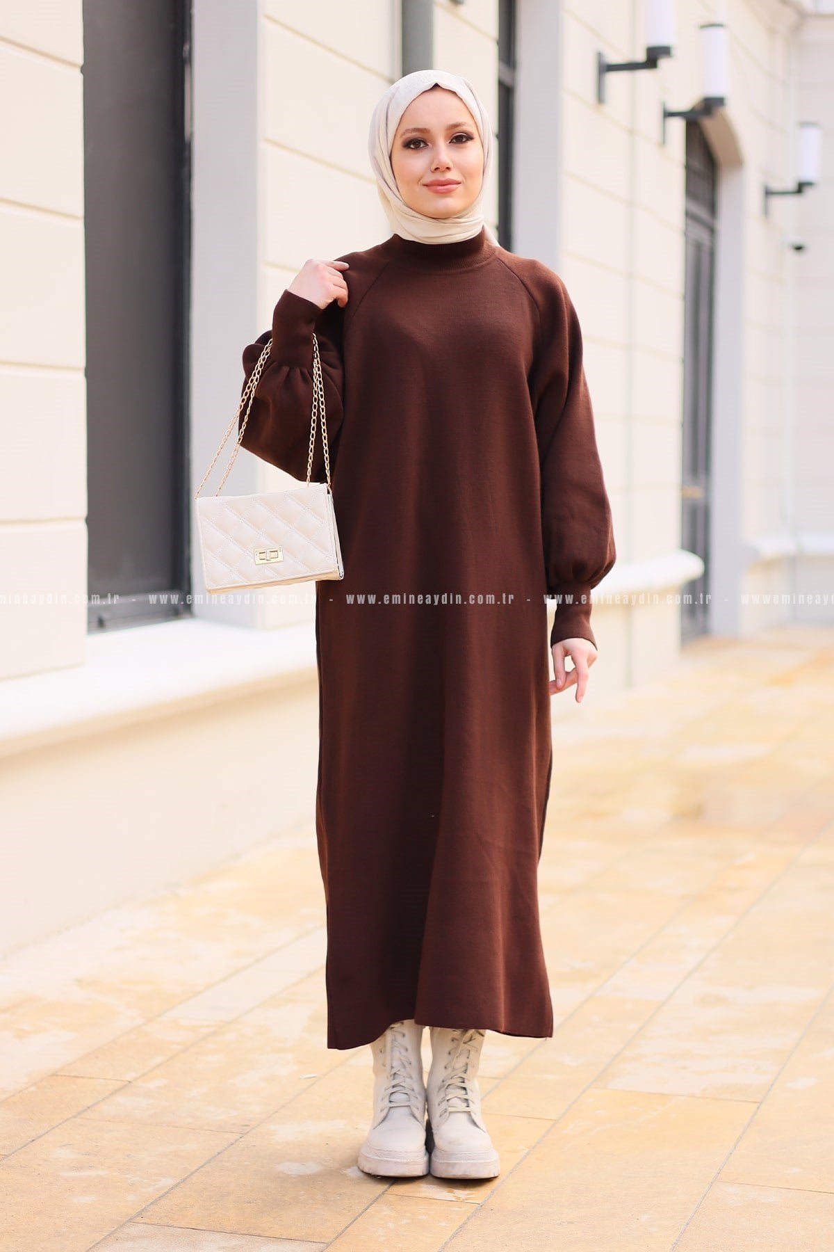 Sare Balloon Sleeve Dress Brown