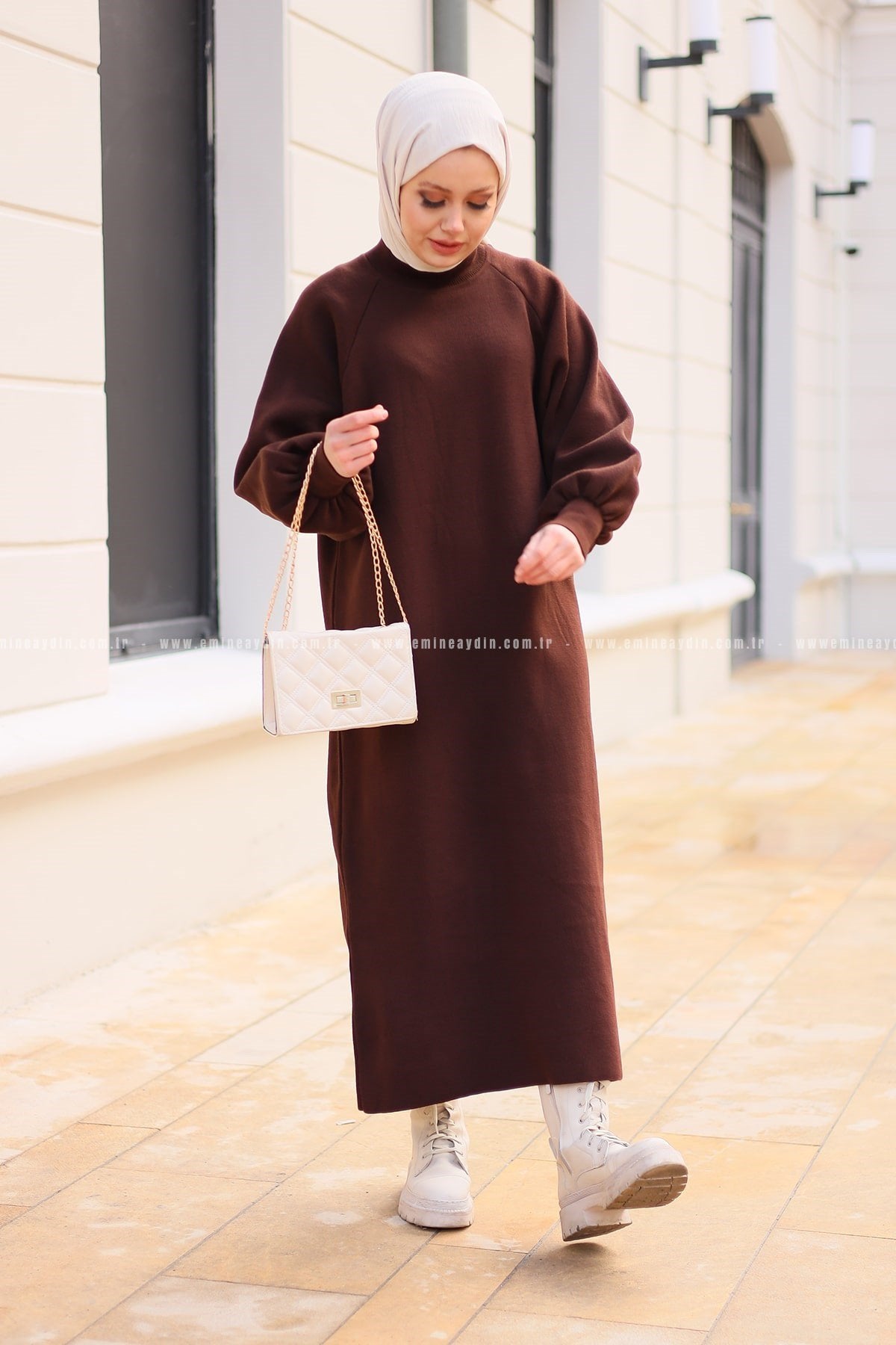 Sare Balon Kol Elbise Vizon