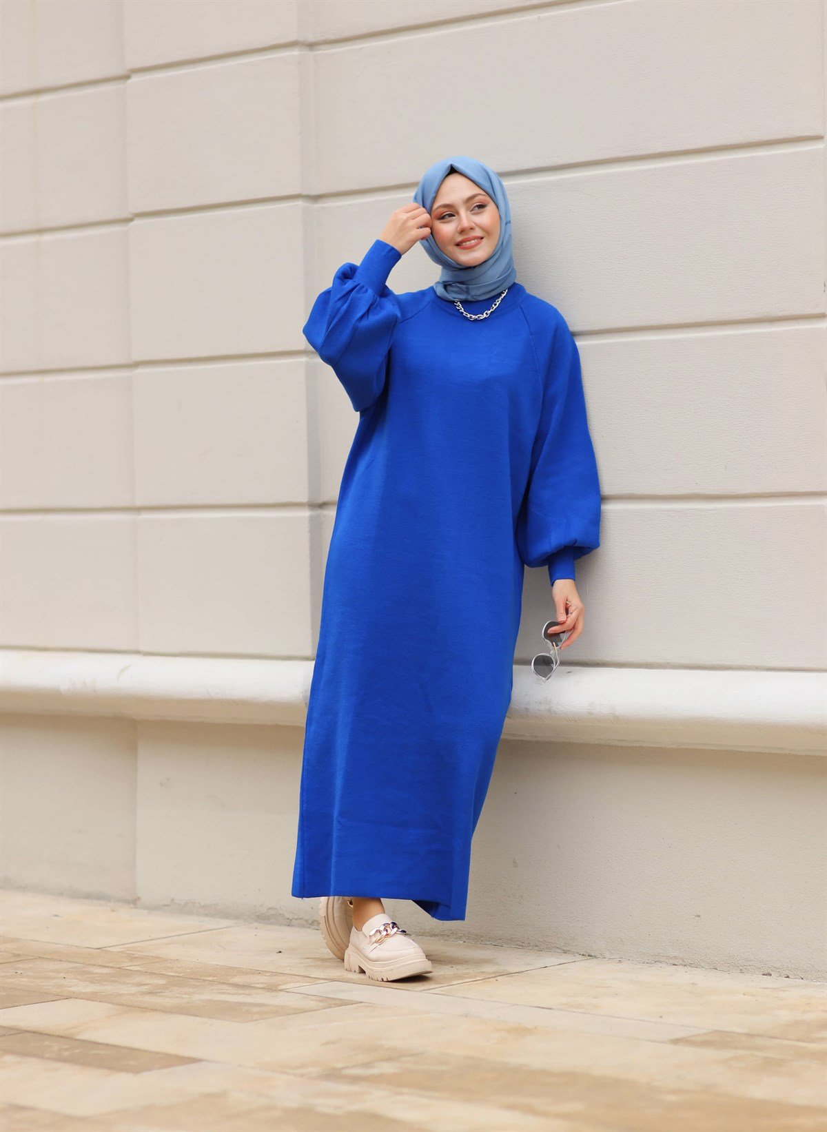 Sare Balon Kol Elbise Kahve