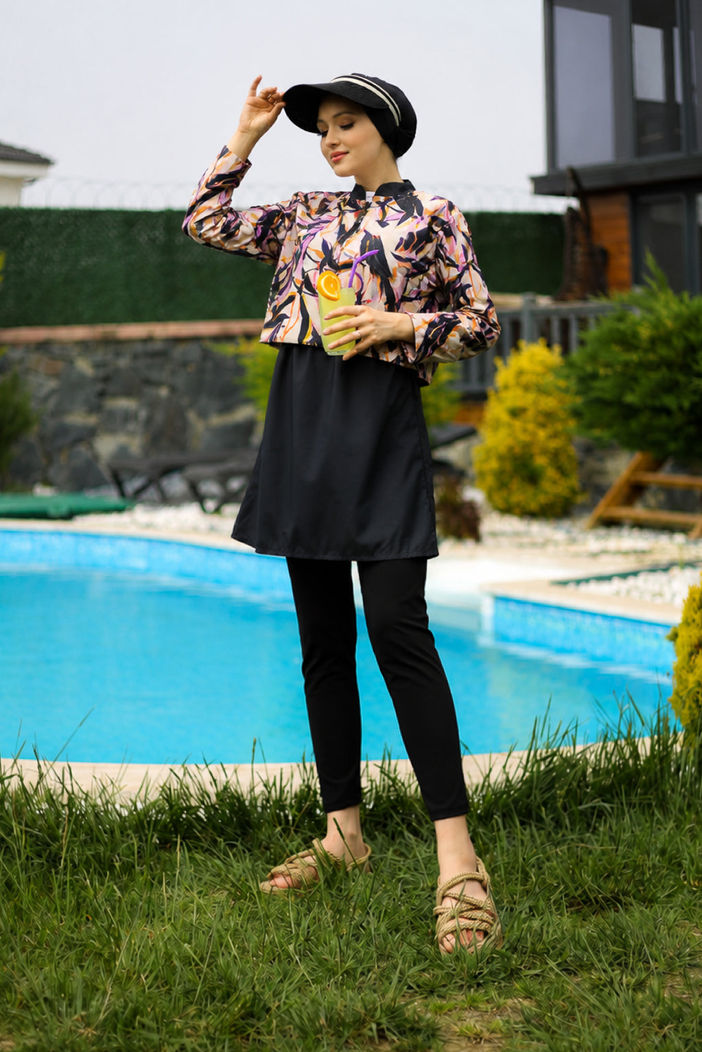Ruffle Collar Modest Swimsuit