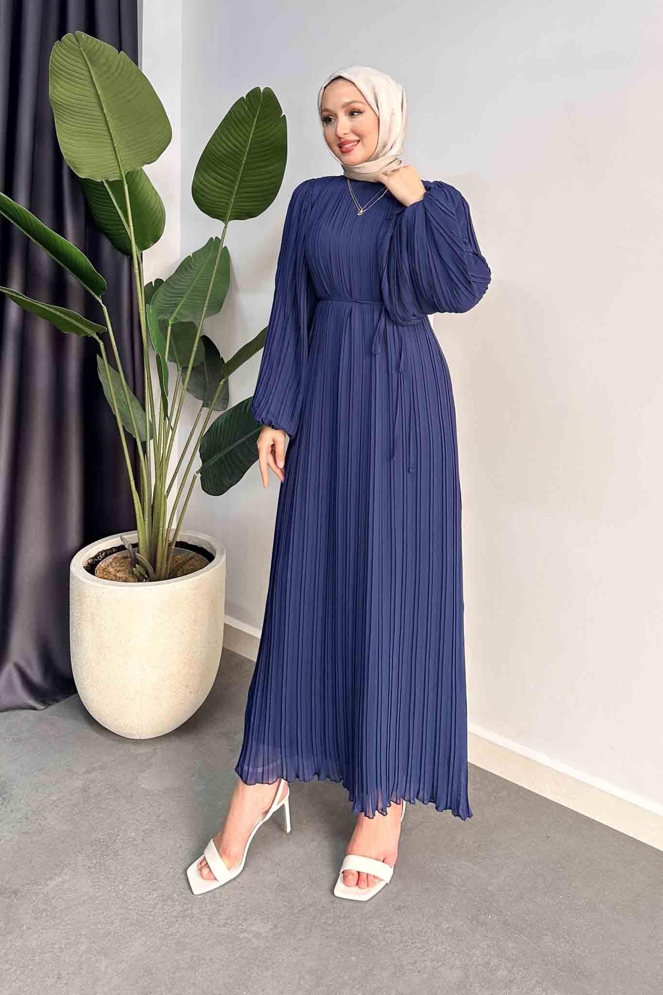 Seyran Piliseli Elbise Lacivert