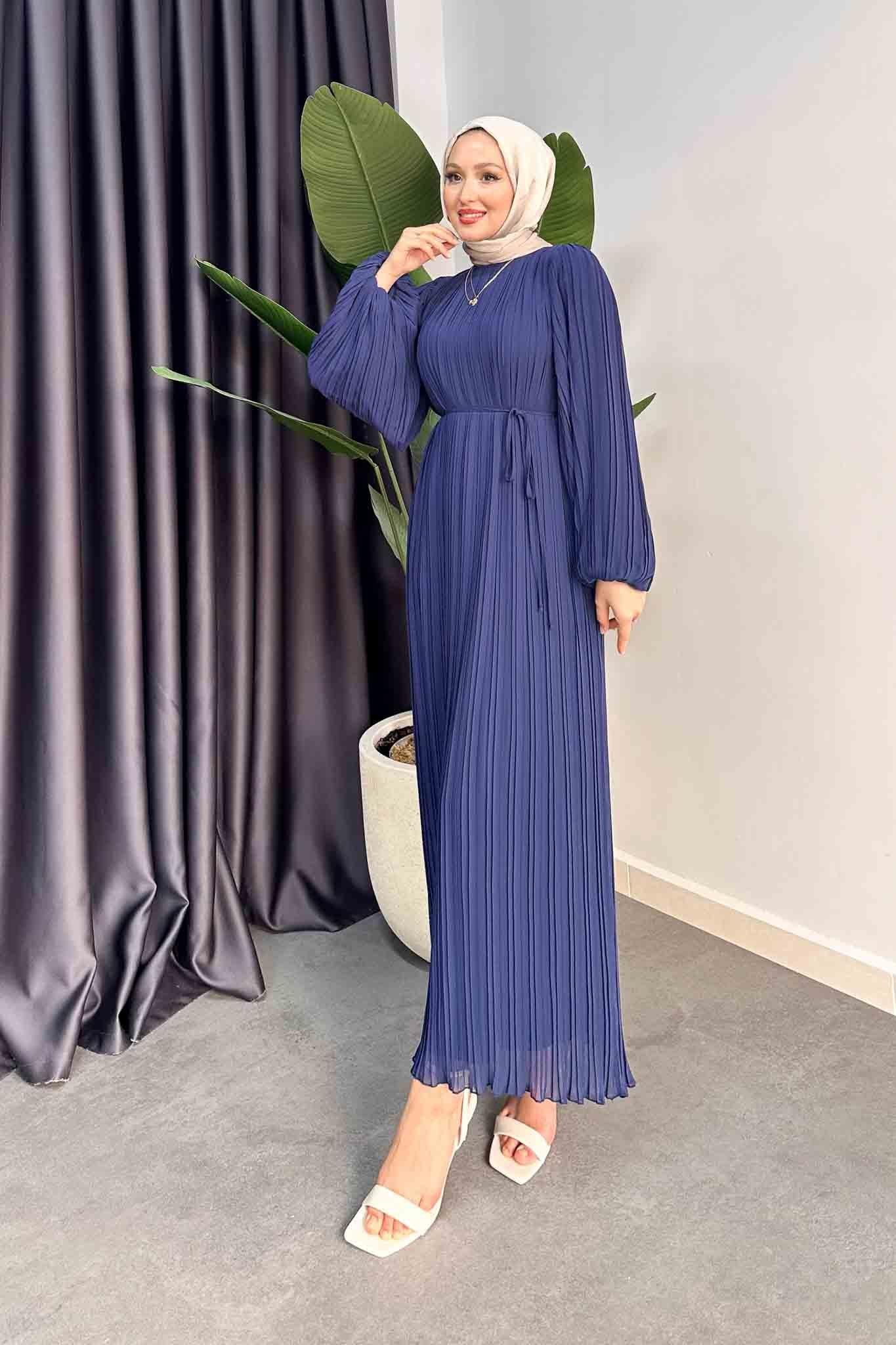 Seyran Piliseli Elbise Lacivert