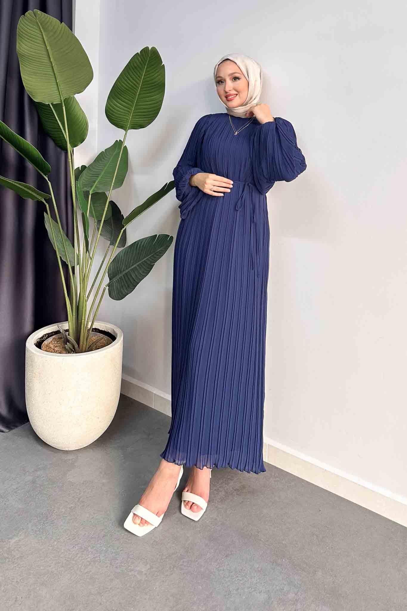 Seyran Piliseli Elbise Lacivert