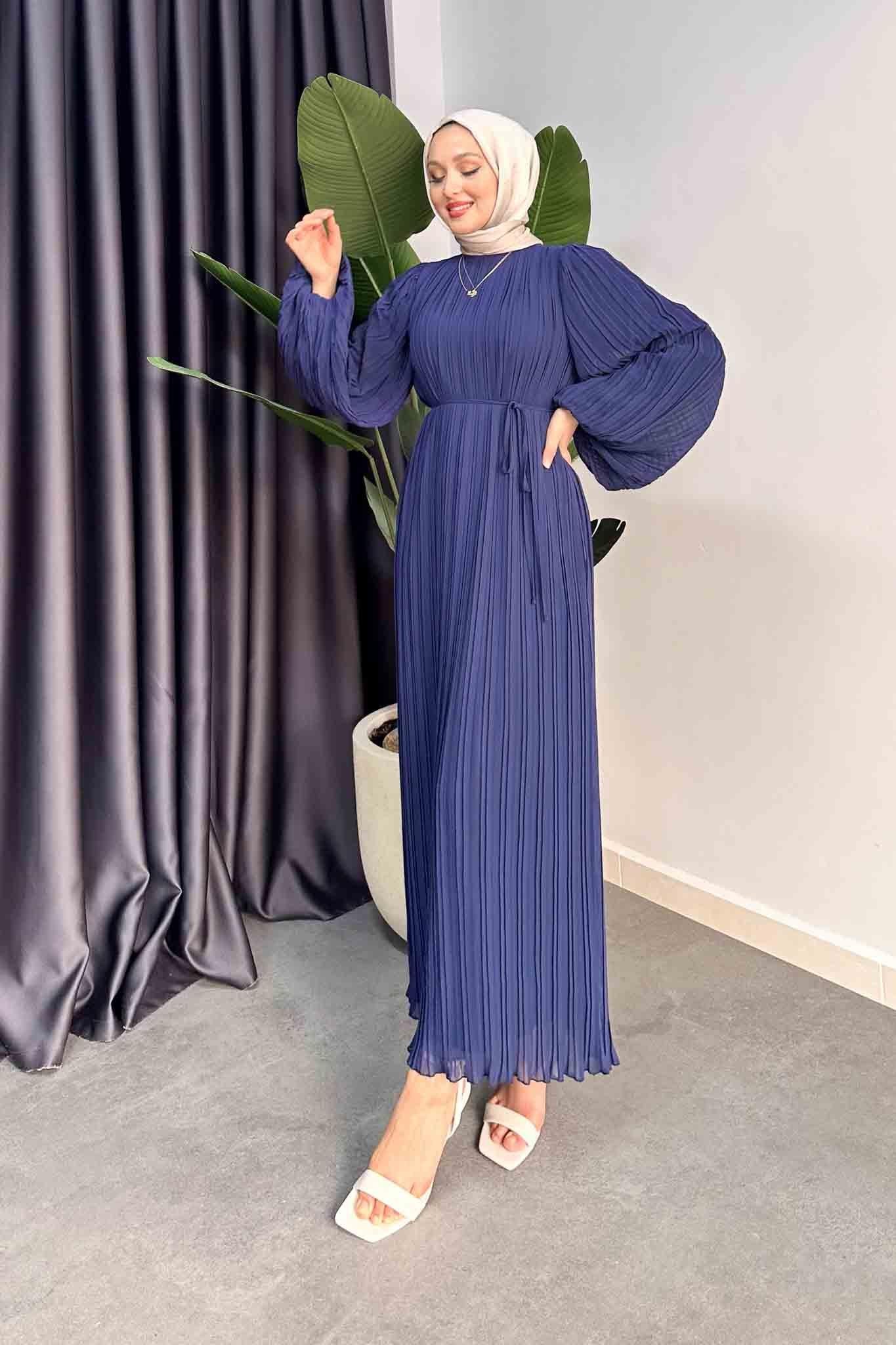 Seyran Piliseli Elbise Lacivert