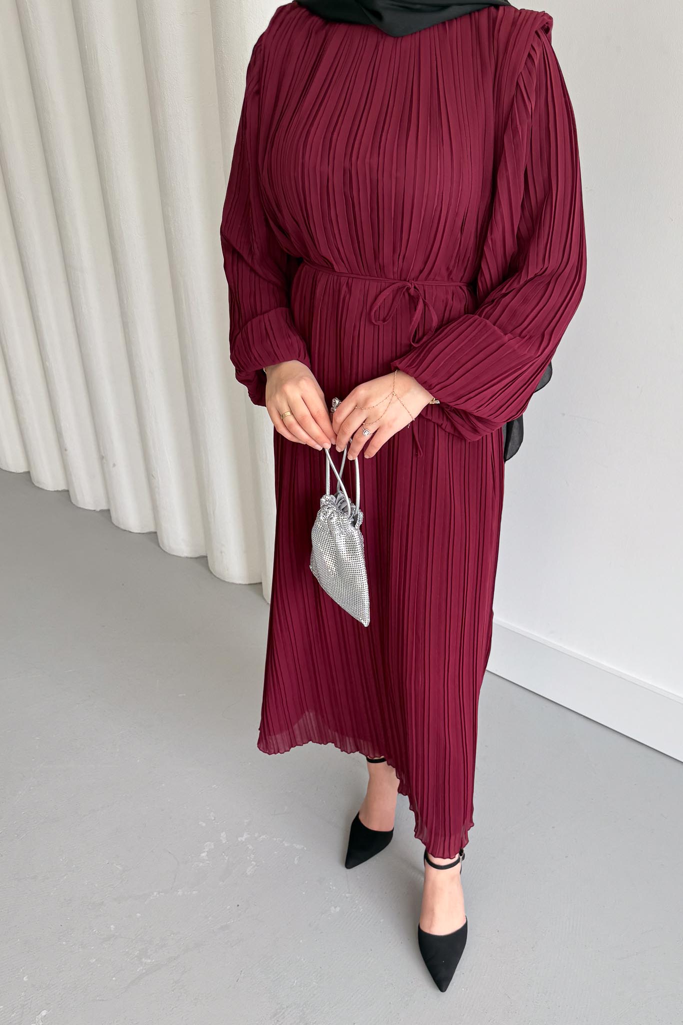 Seyran Piliseli Elbise Bordo