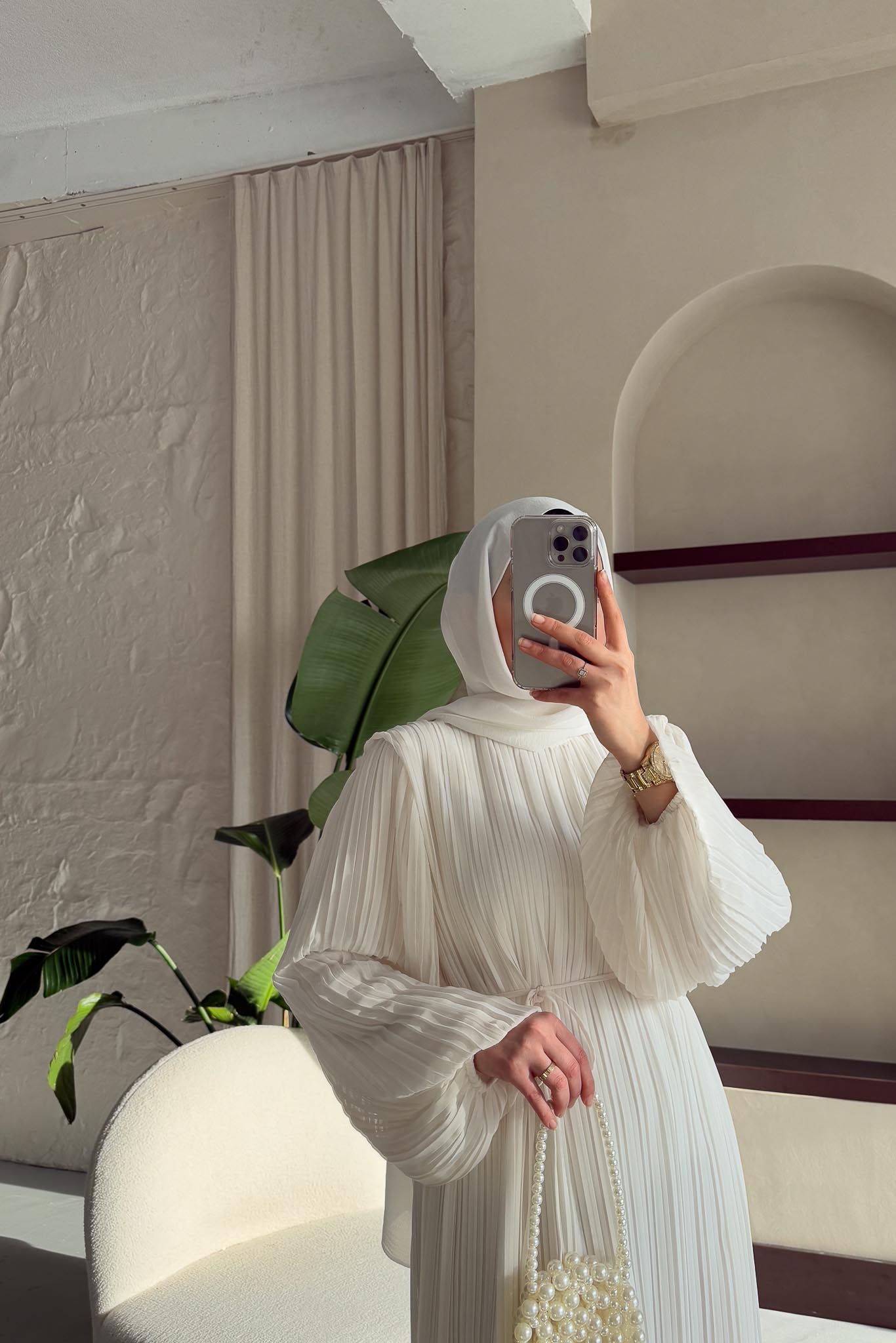 Seyran Piliseli Elbise Ekru