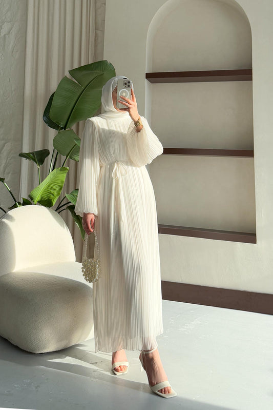 Seyran Piliseli Elbise Ekru