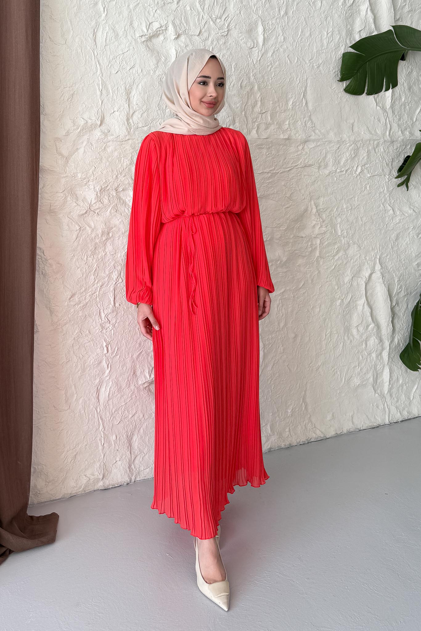 Seyran Pleated Dress Beige