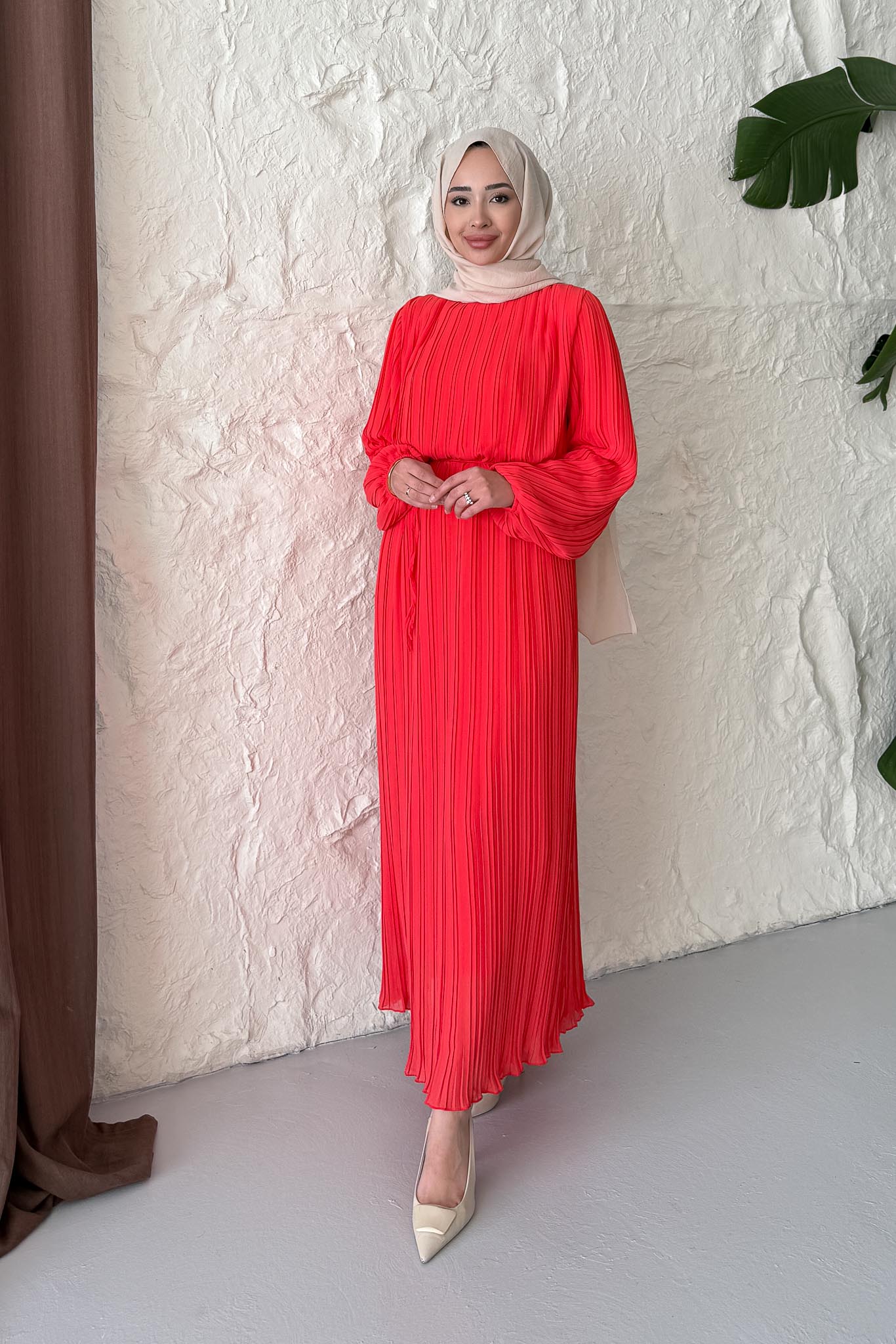 Seyran Pleated Dress Beige