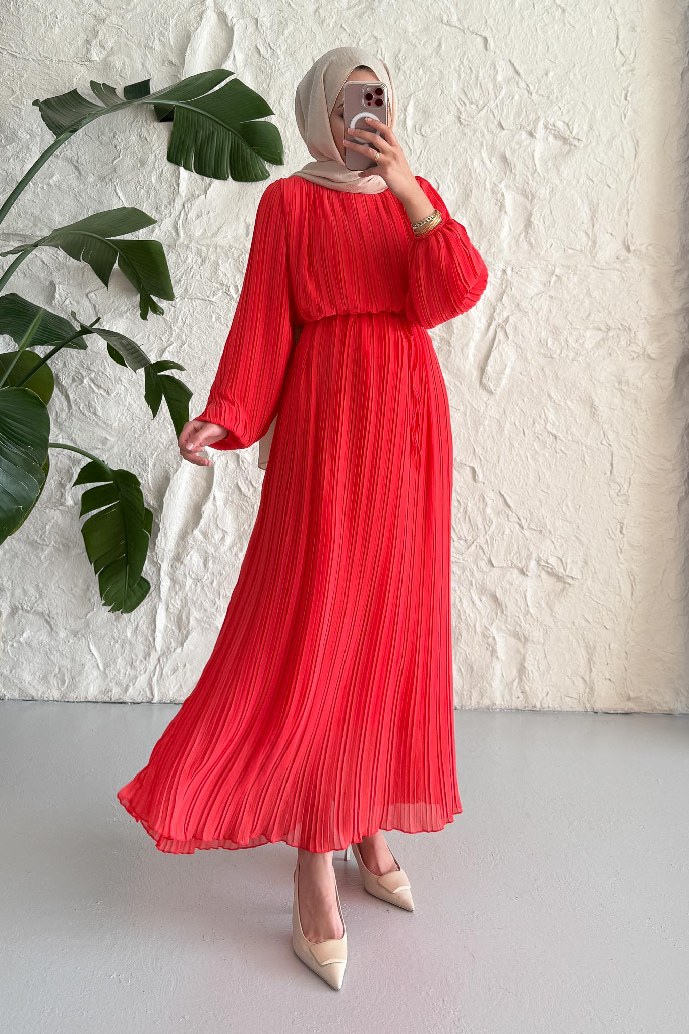 Seyran Pleated Dress Beige