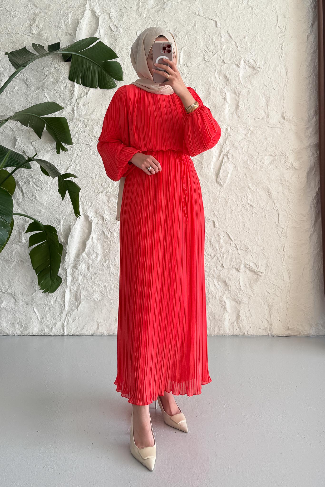 Seyran Pleated Dress Beige