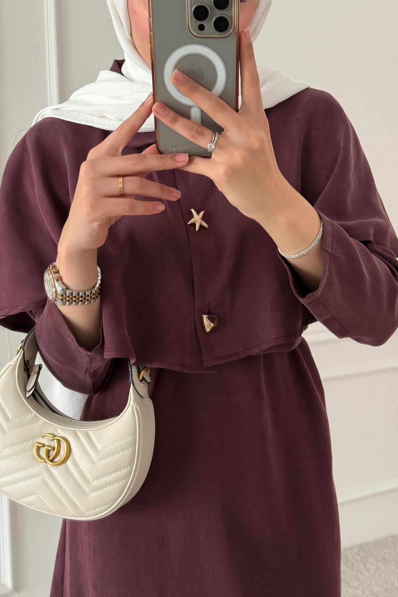 Sofia Broşlu Elbise Bordo