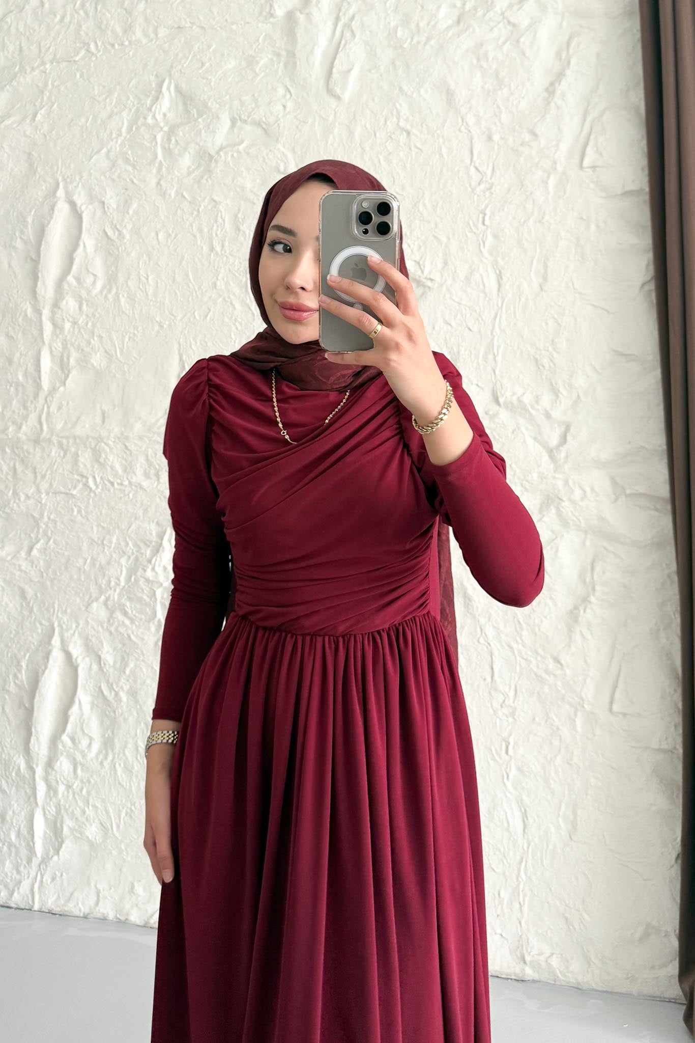 Drapeli Sandy Elbise Bordo