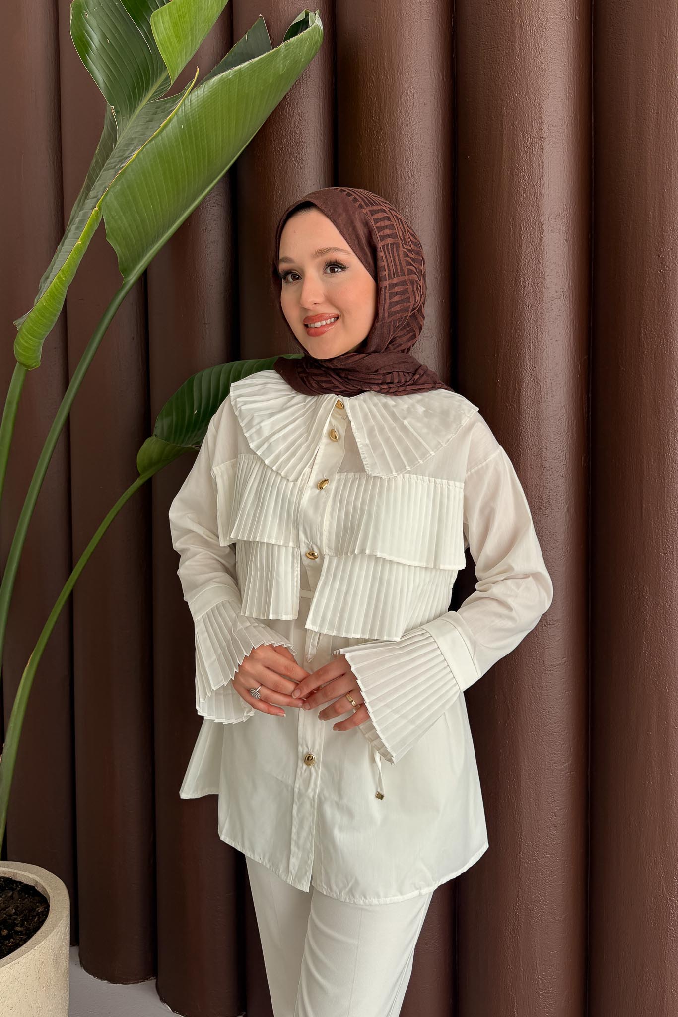 Piliseli Gömlek Ekru