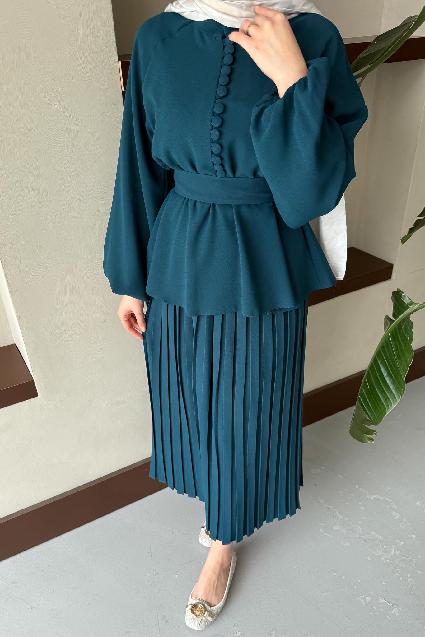 Ajda Pleated Skirt Set Petrol