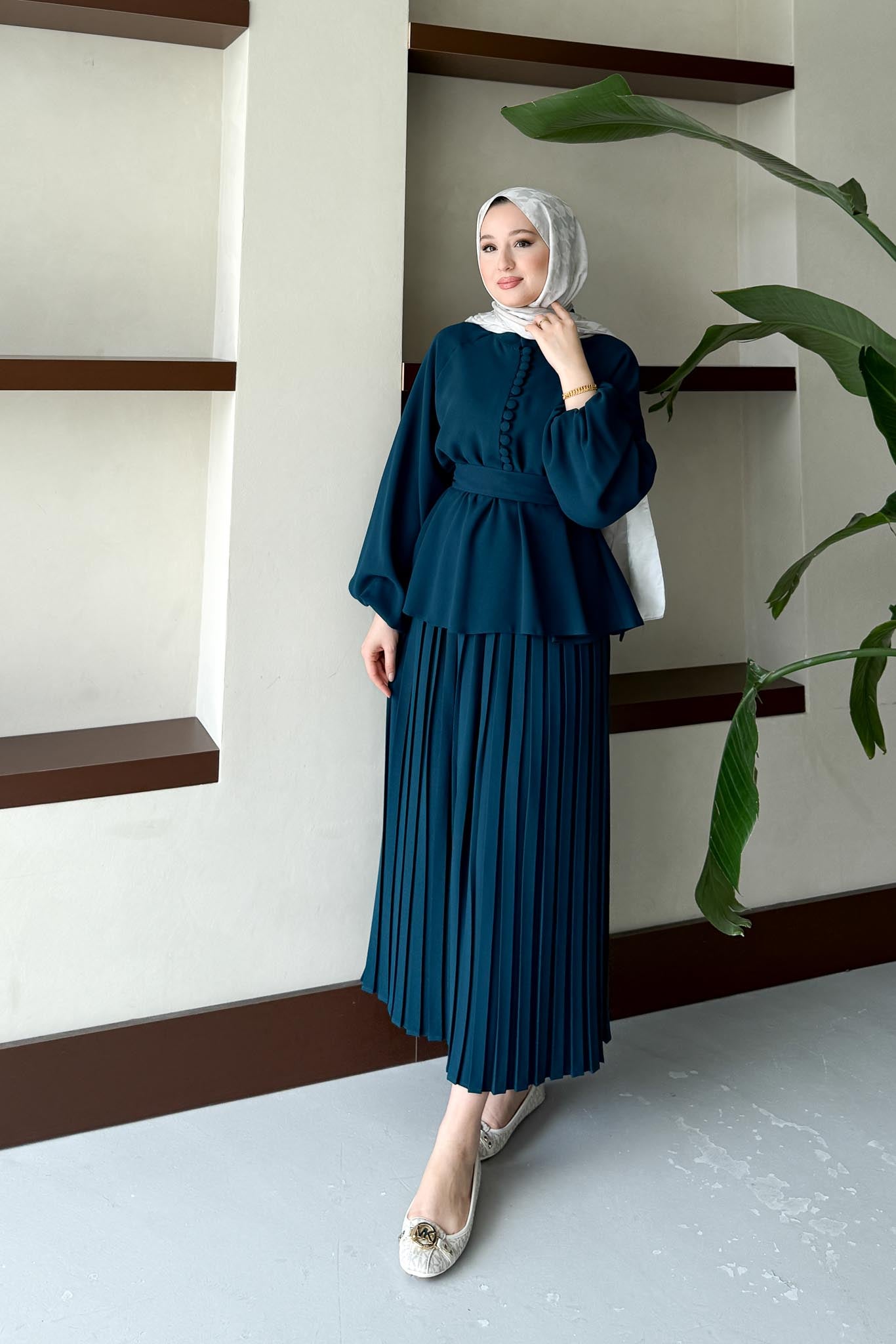Ajda Pleated Skirt Set Petrol