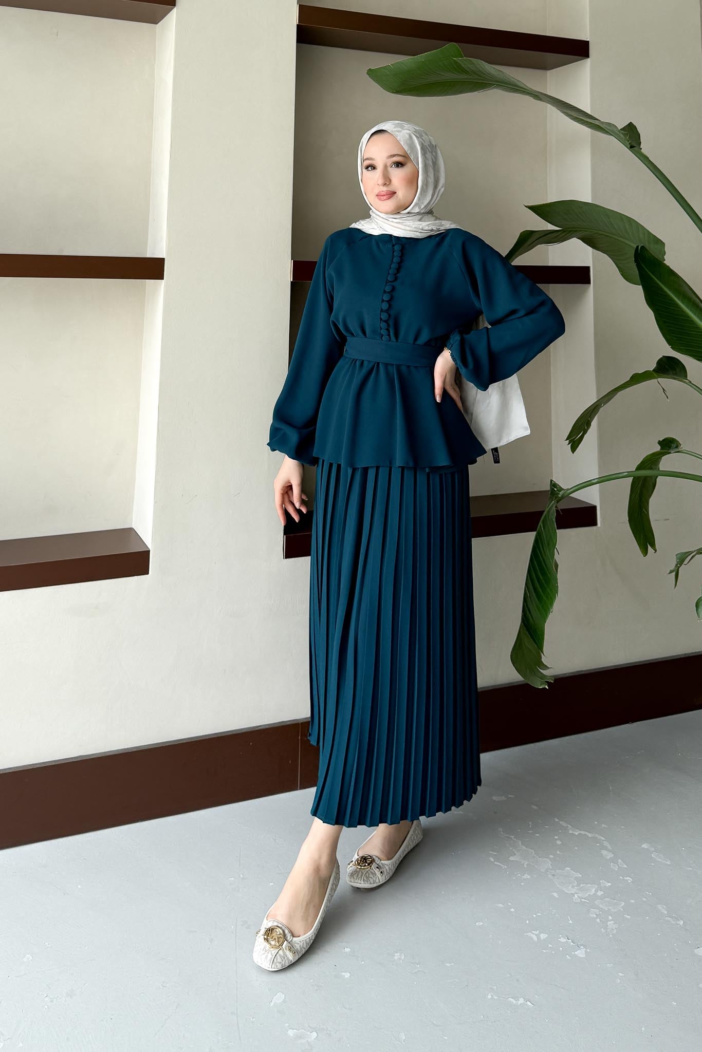 Ajda Pleated Skirt Set Petrol