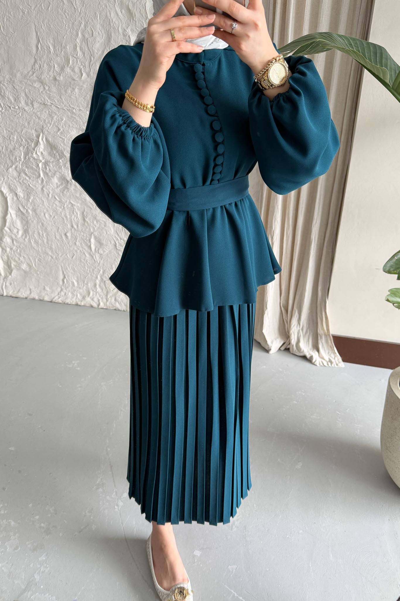 Ajda Pleated Skirt Set Petrol