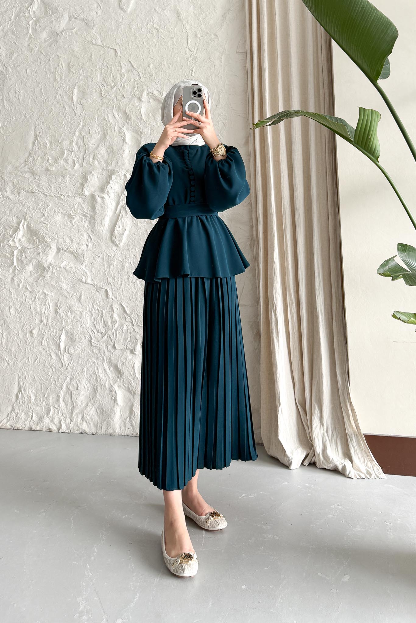 Ajda Pleated Skirt Set Petrol
