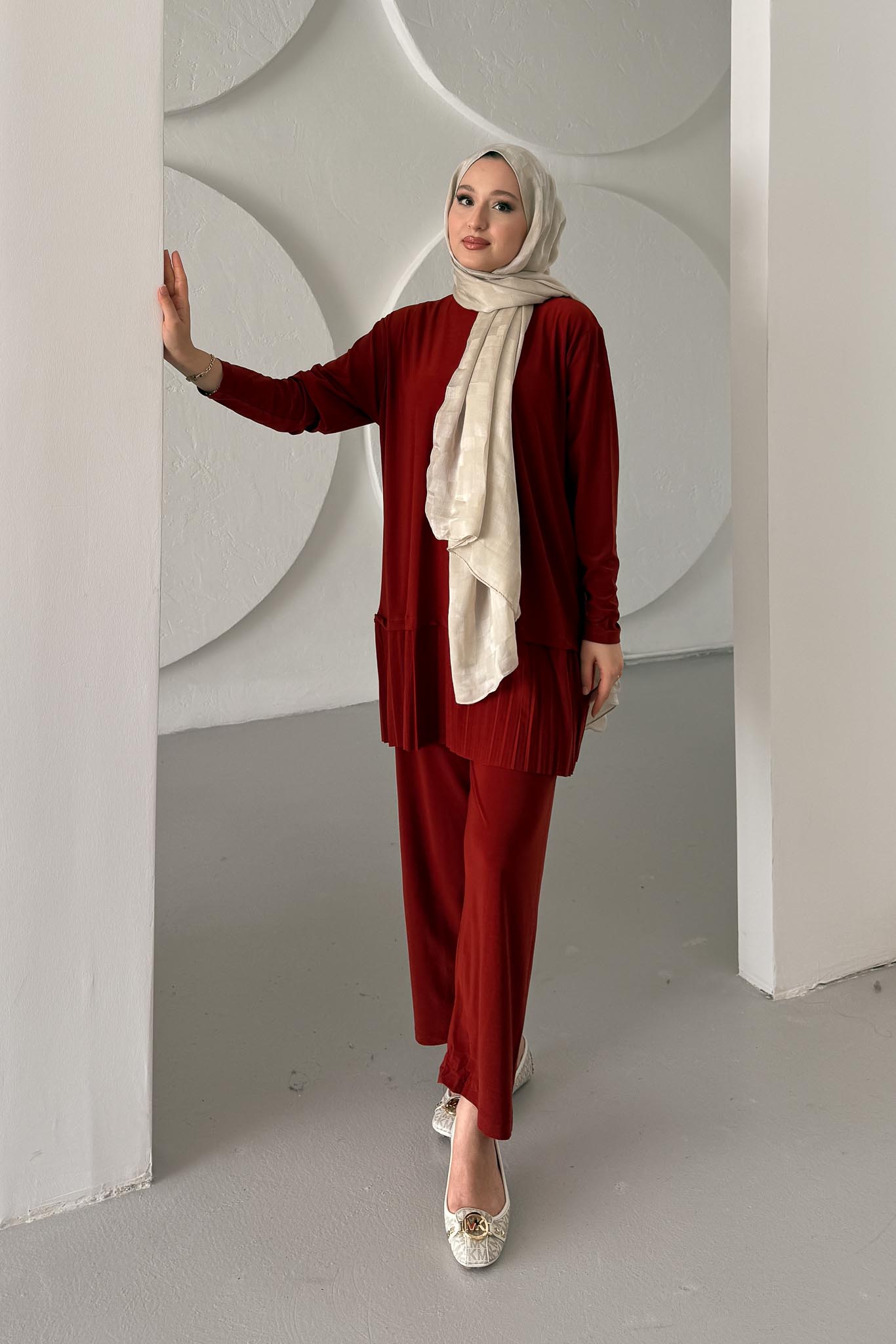 Seyran Pleated Dress Beige