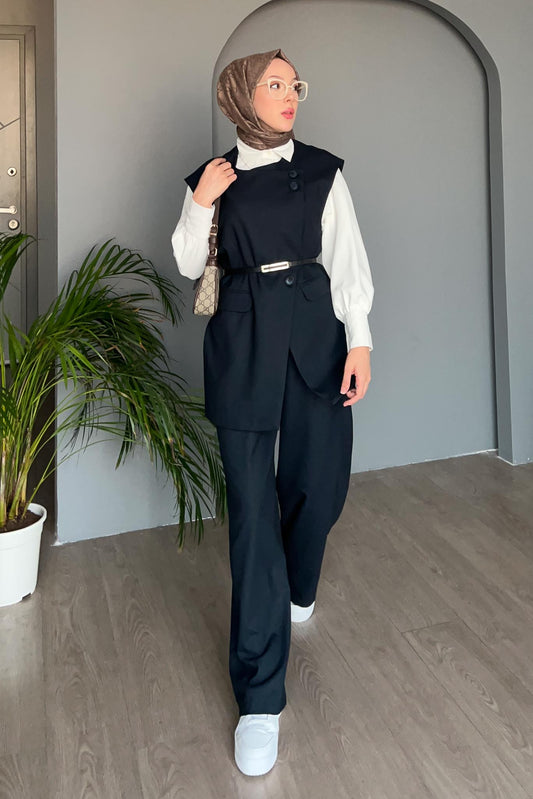 Karen Çift Düğmeli Takım Lacivert