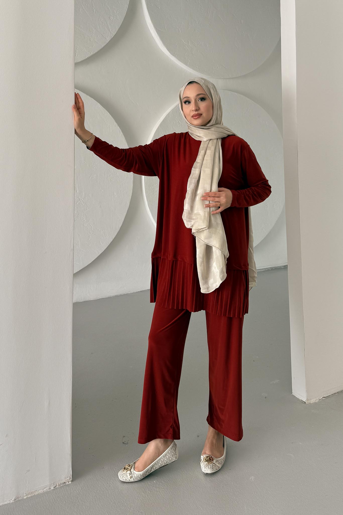 Seyran Pleated Dress Beige
