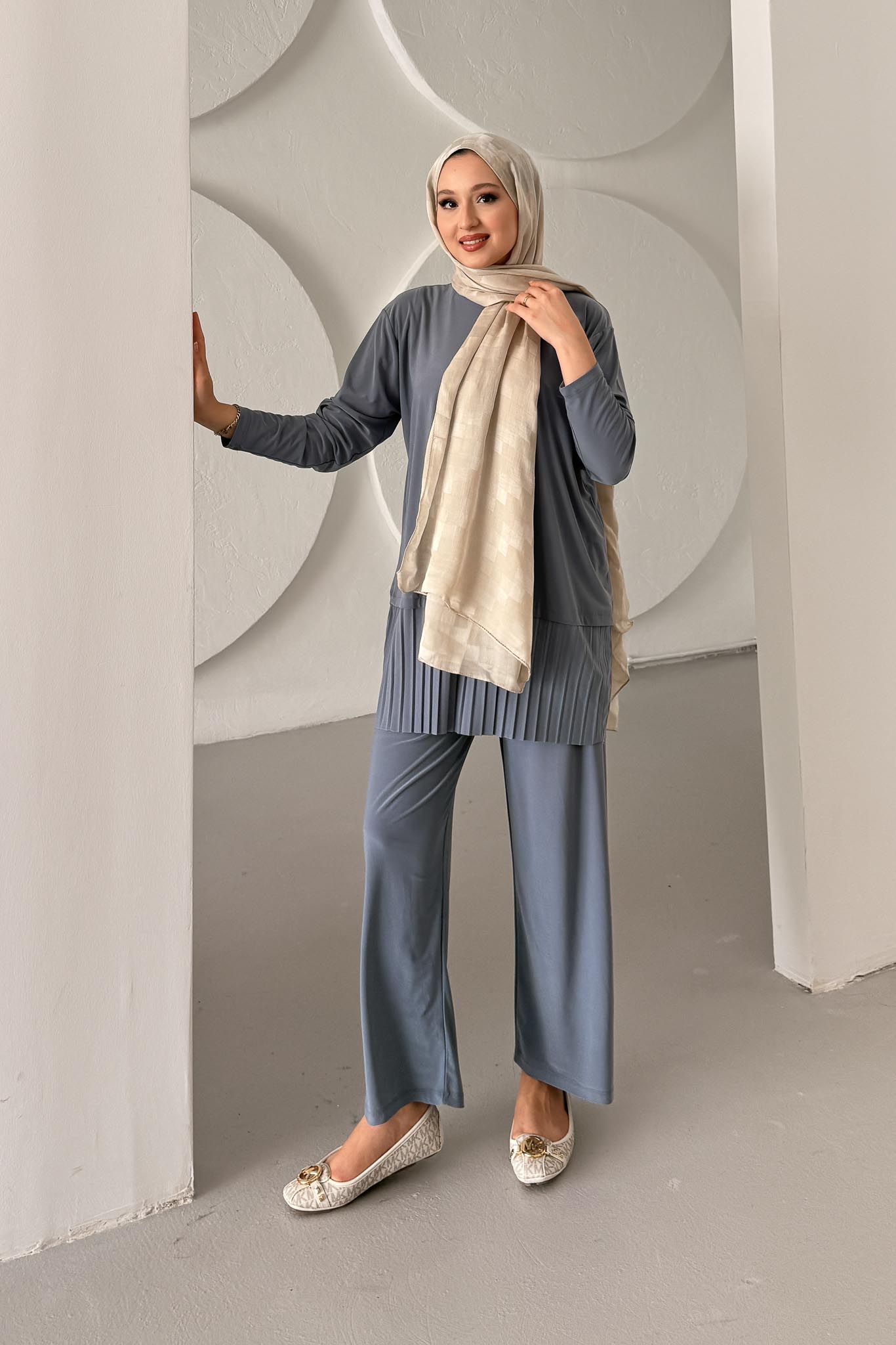 Seyran Pleated Dress Beige