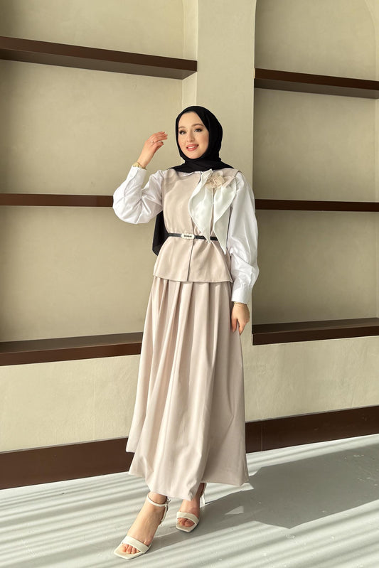 Pamela Orkide Motifli Takım Vizon