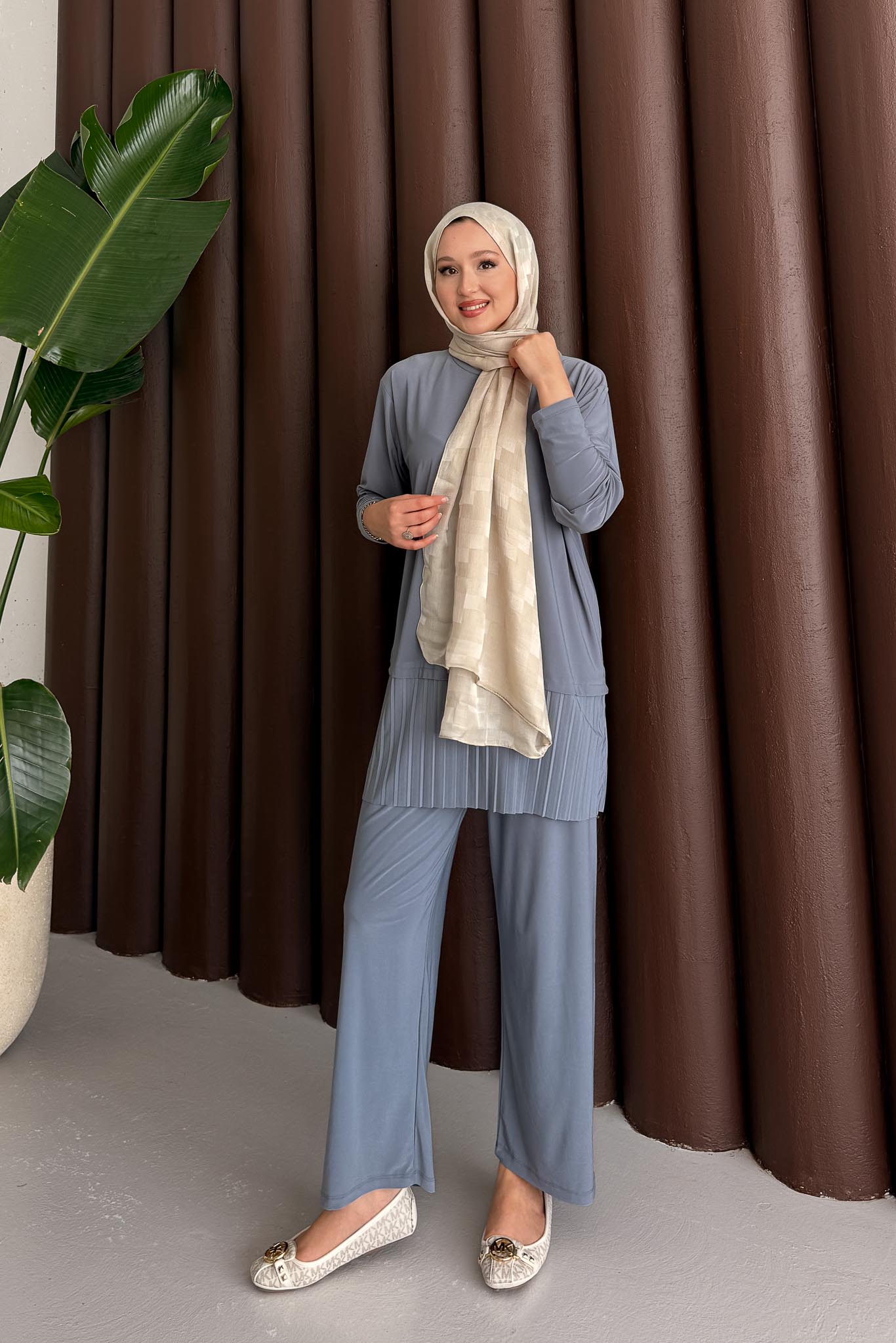 Seyran Pleated Dress Beige
