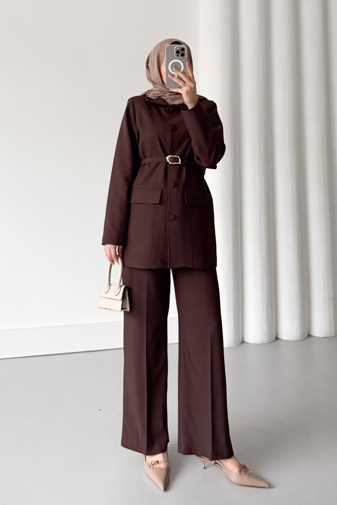 Pana Düğmeli Takım Kahverengi