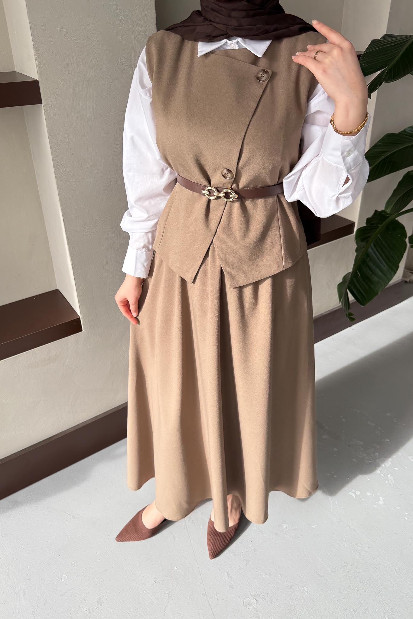 İsabel Etekli Takım Vizon