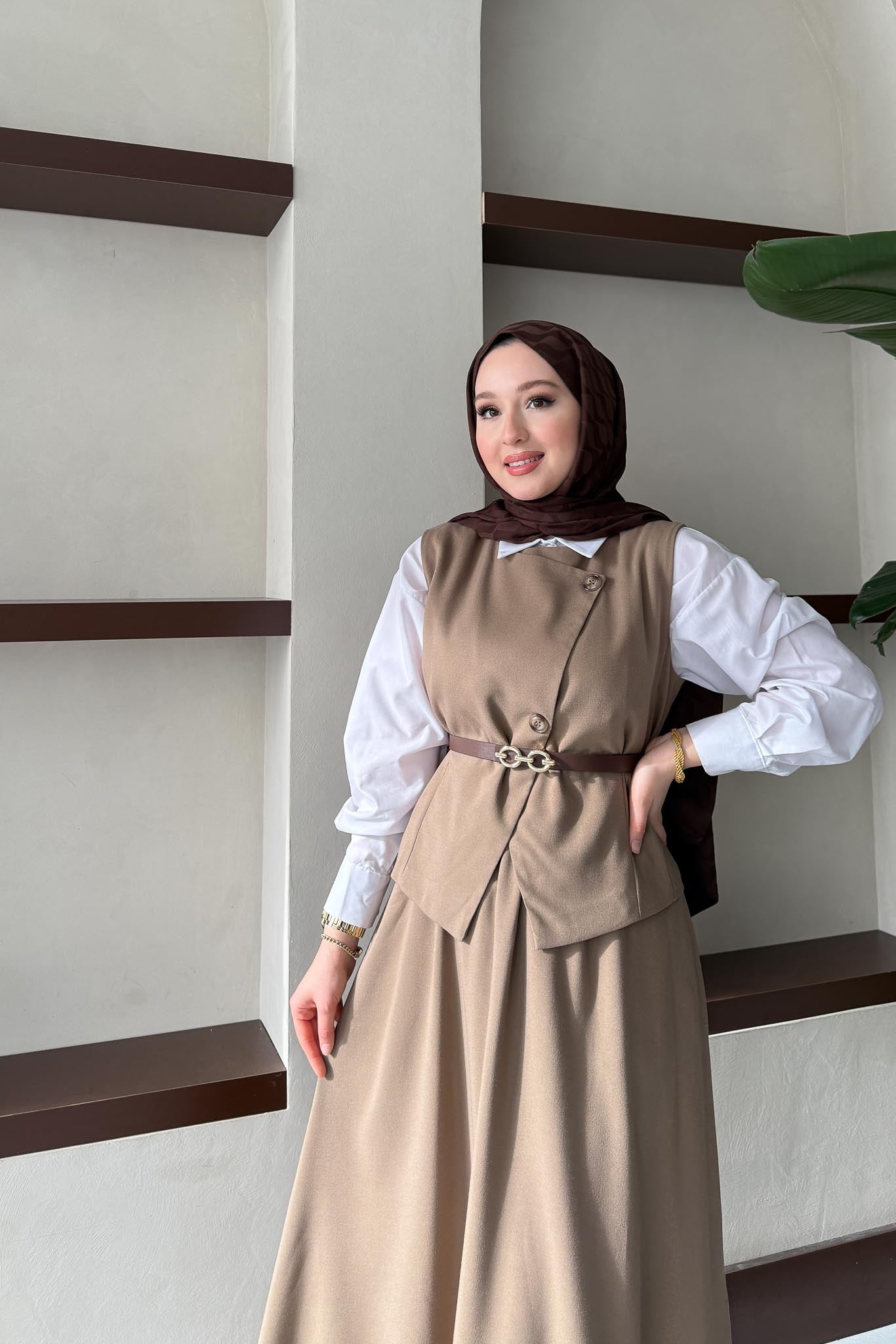 İsabel Etekli Takım Vizon