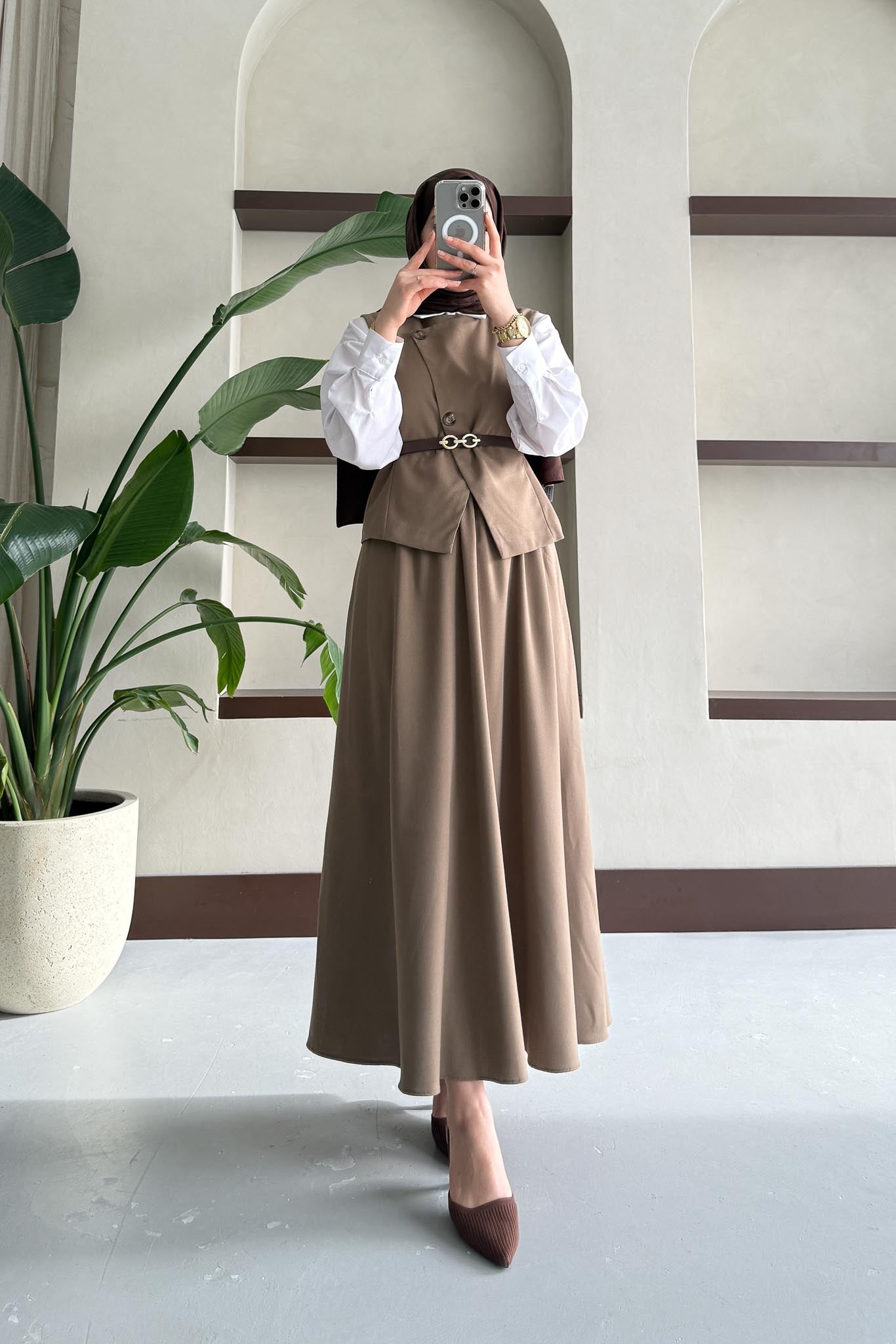 İsabel Etekli Takım Vizon