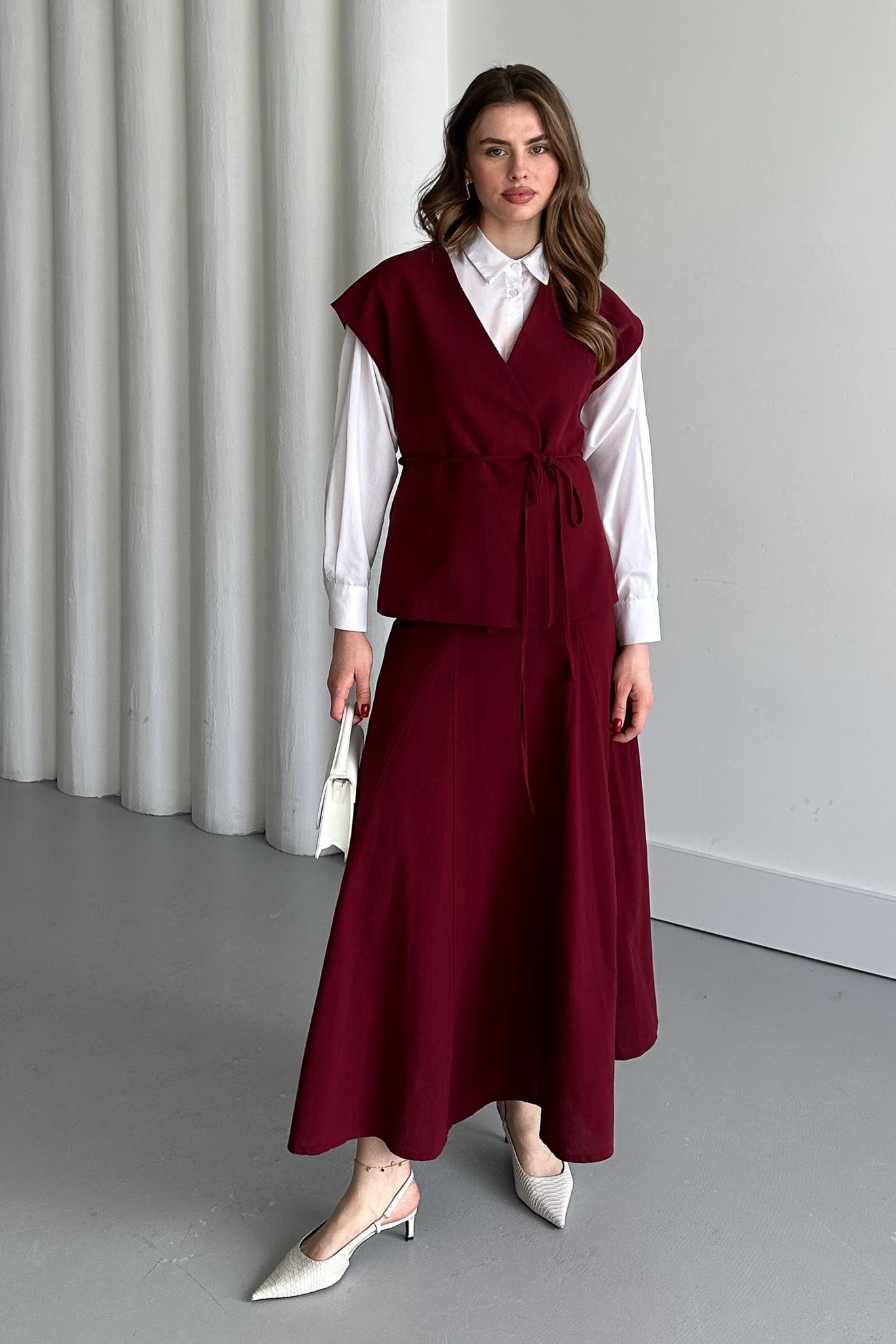 Jude V Yaka Yelekli Takım Bordo