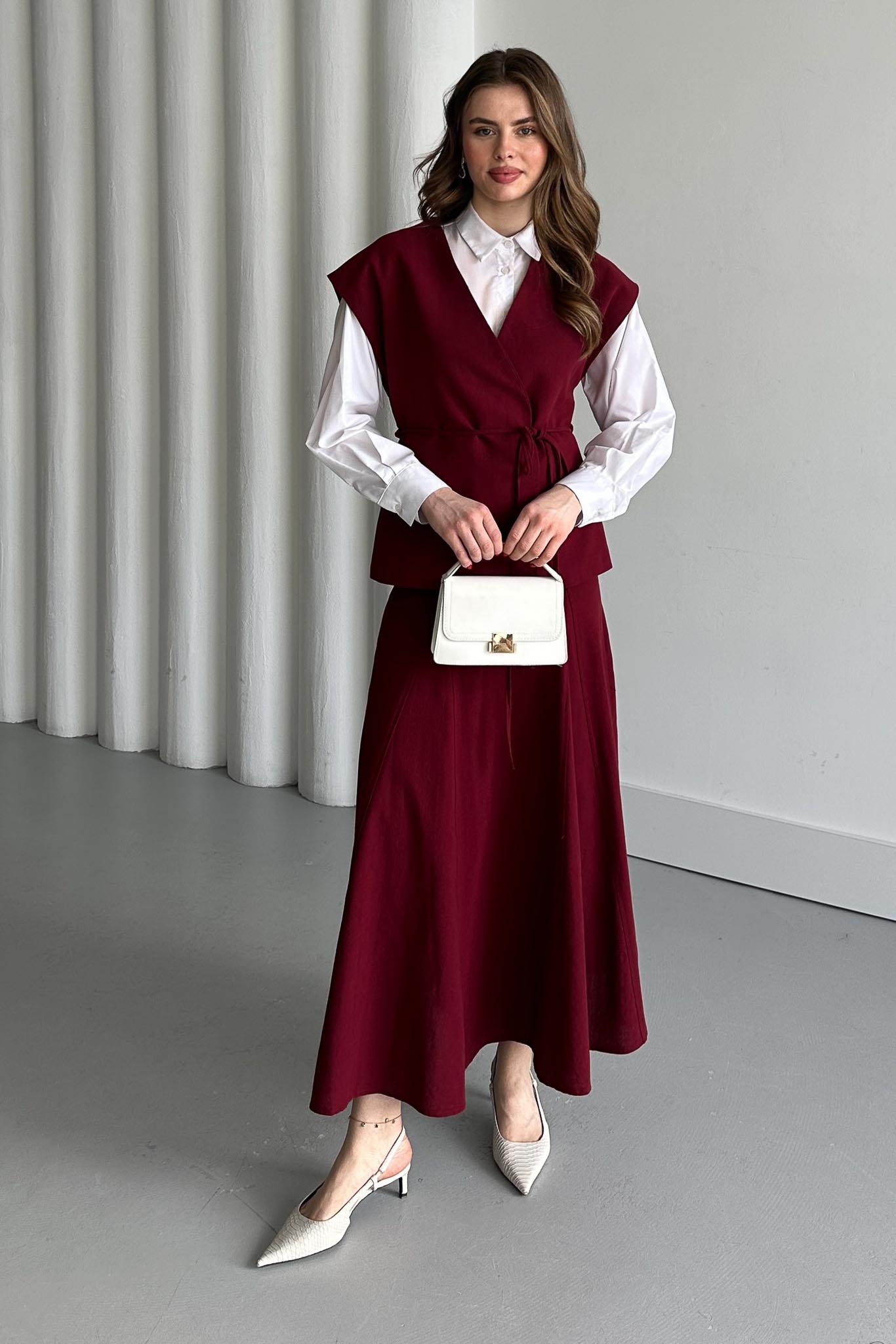 Jude V Yaka Yelekli Takım Bordo