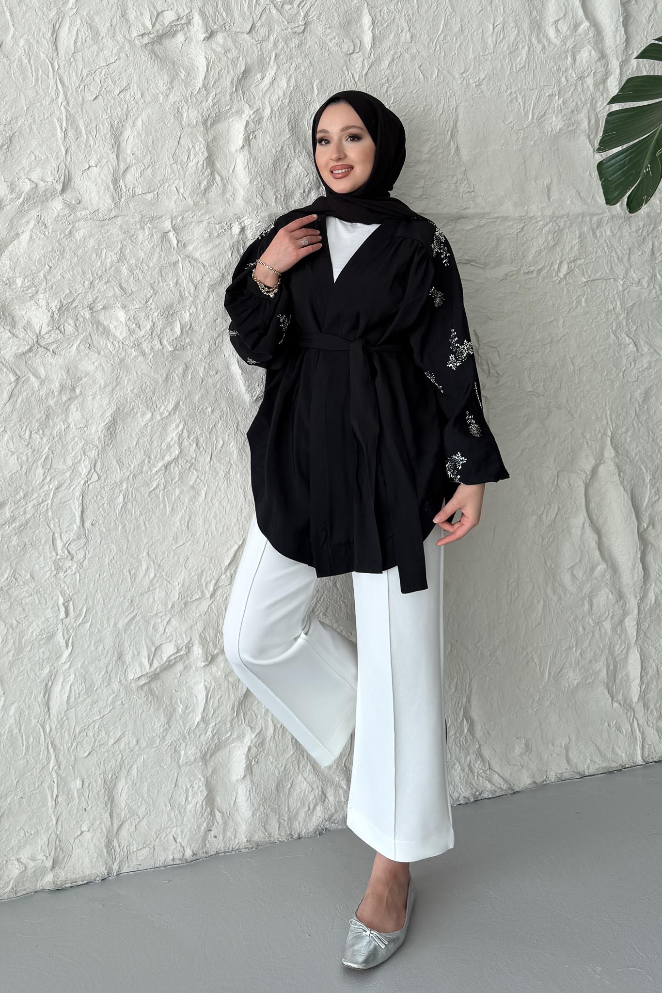 Taşlı Toledo Kimono Siyah
