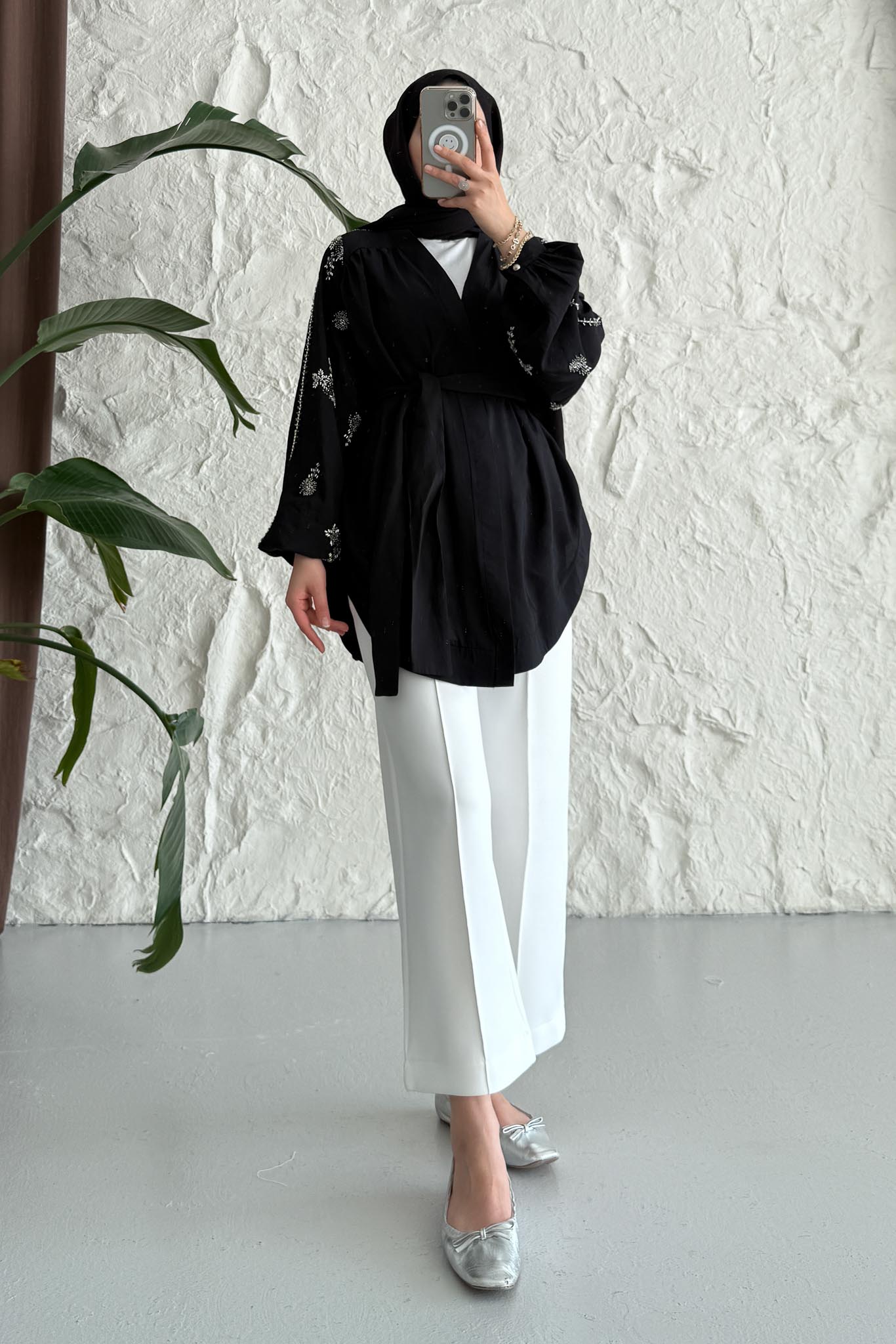 Taşlı Toledo Kimono Siyah