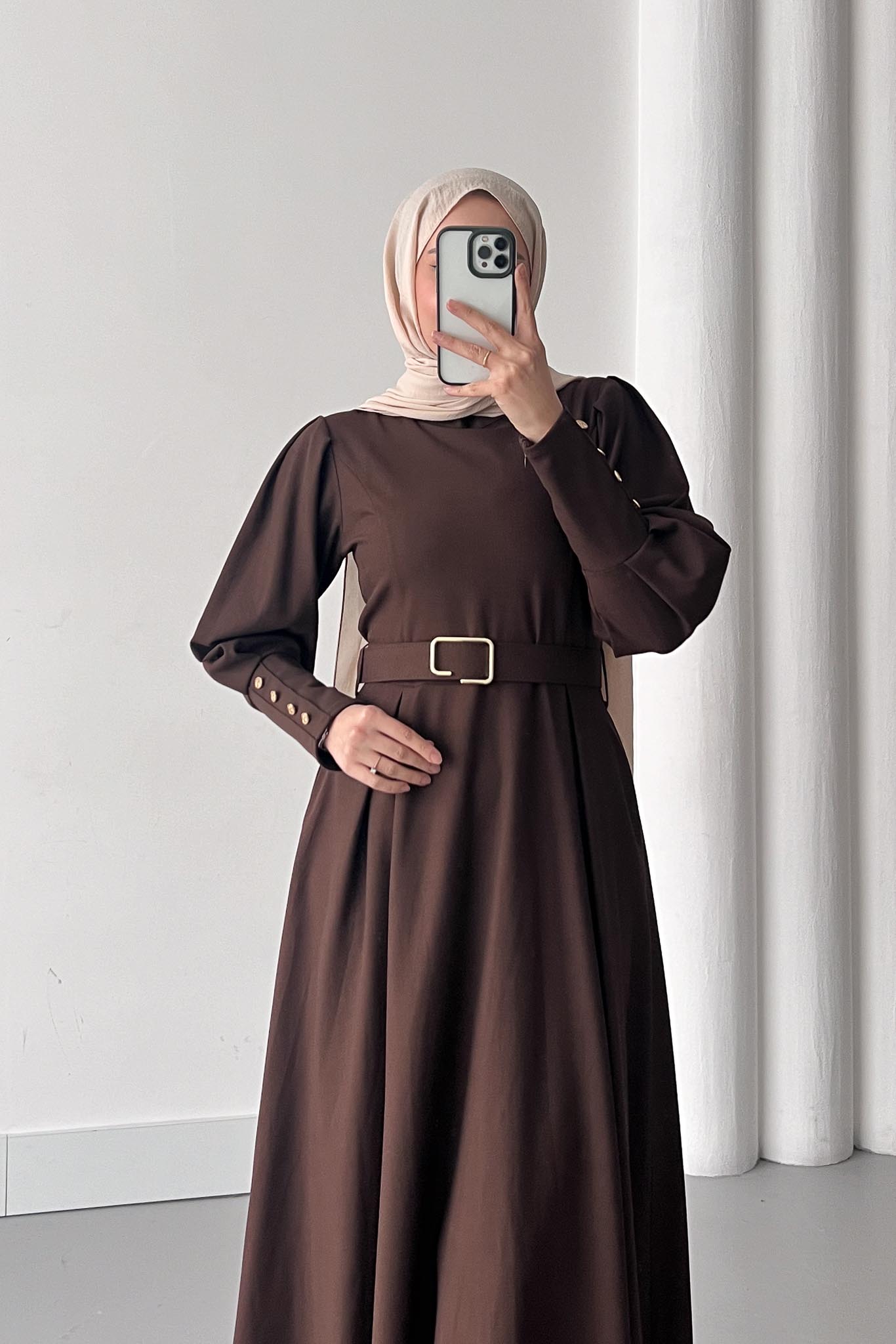 Kemerli Elbise Kahverengi