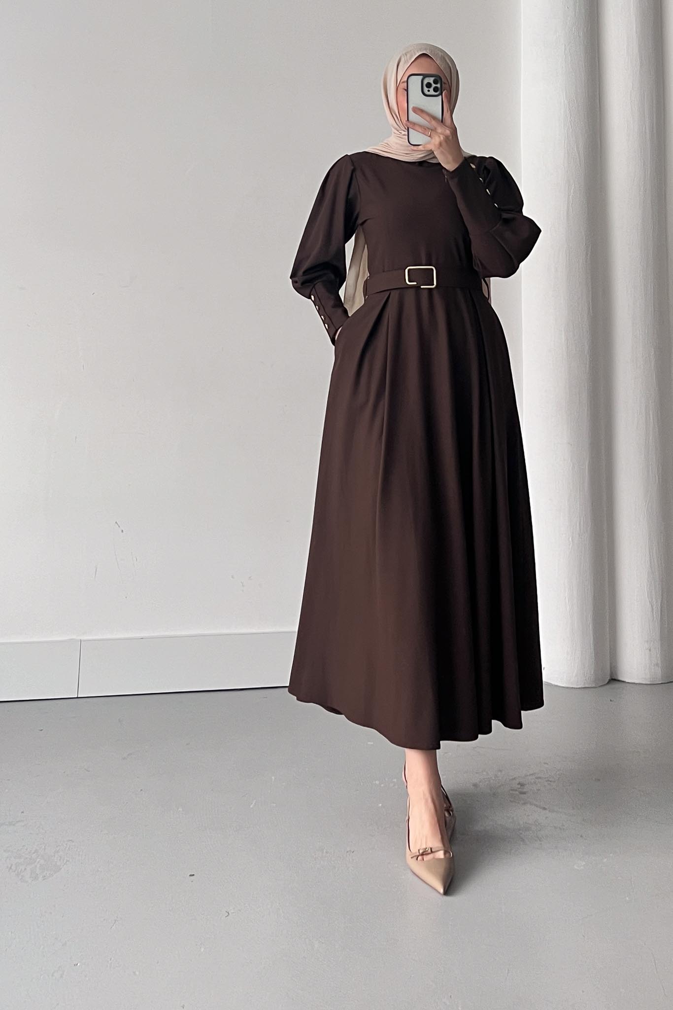 Kemerli Elbise Kahverengi