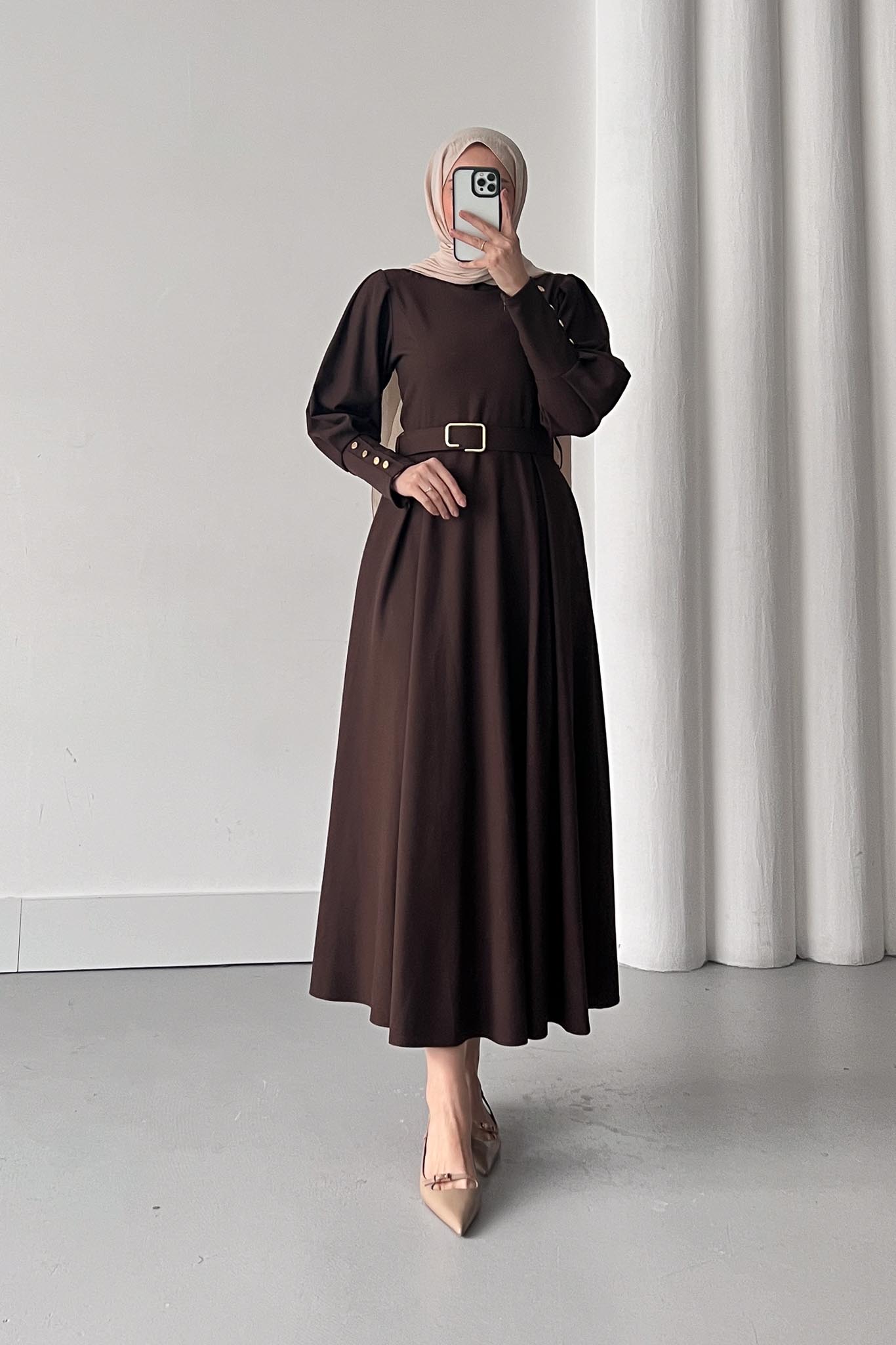 Kemerli Elbise Kahverengi