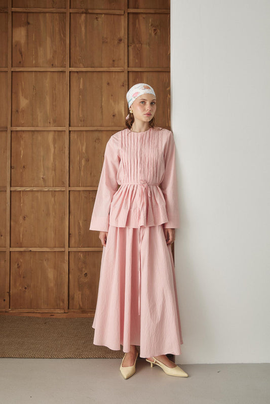 Nervürlü Lunin Takım Pembe