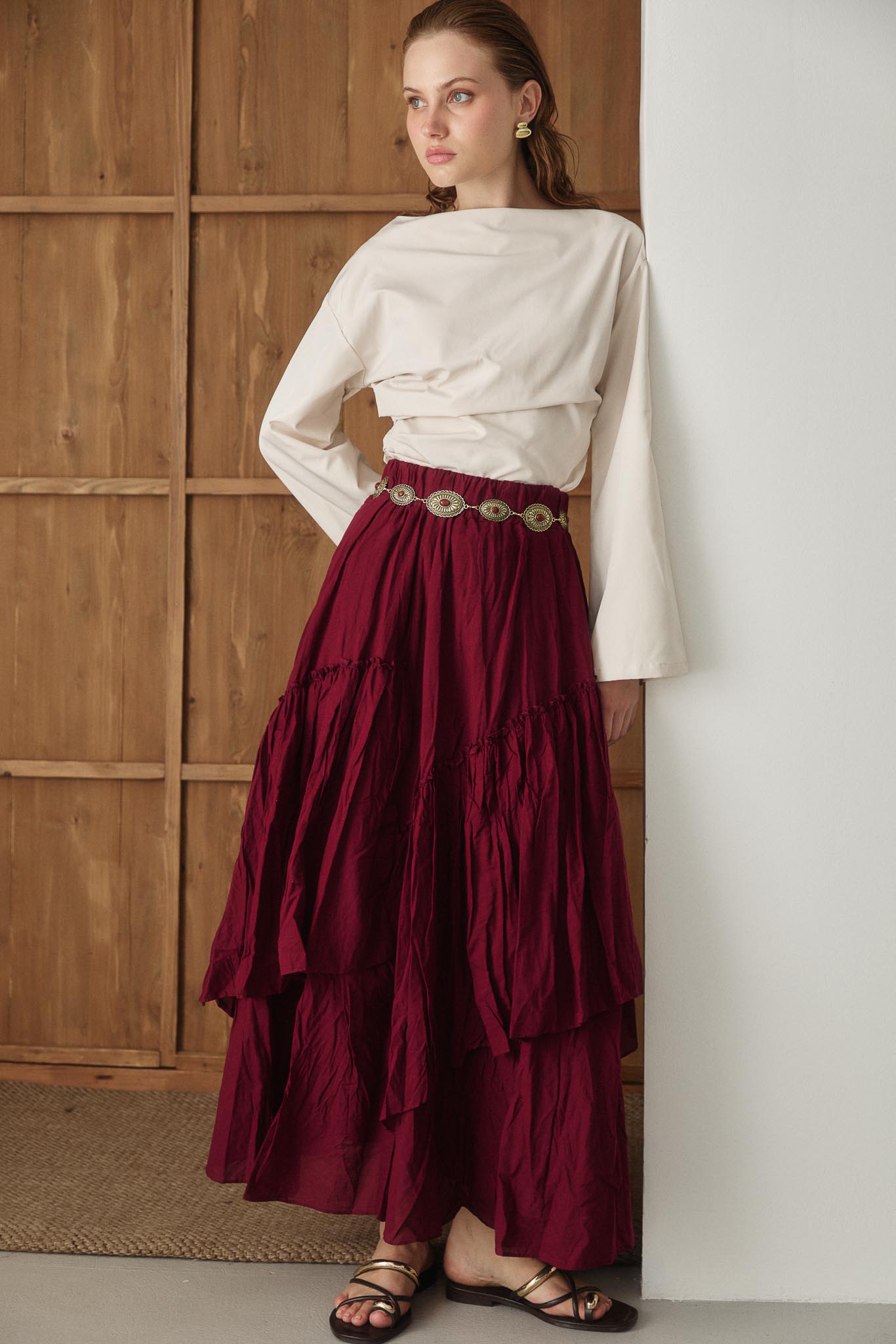 Tied Linen Skirt Beige