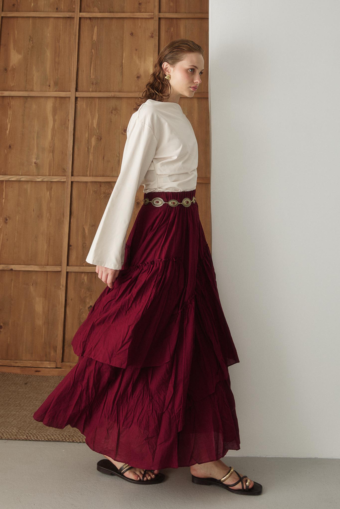 Tied Linen Skirt Beige