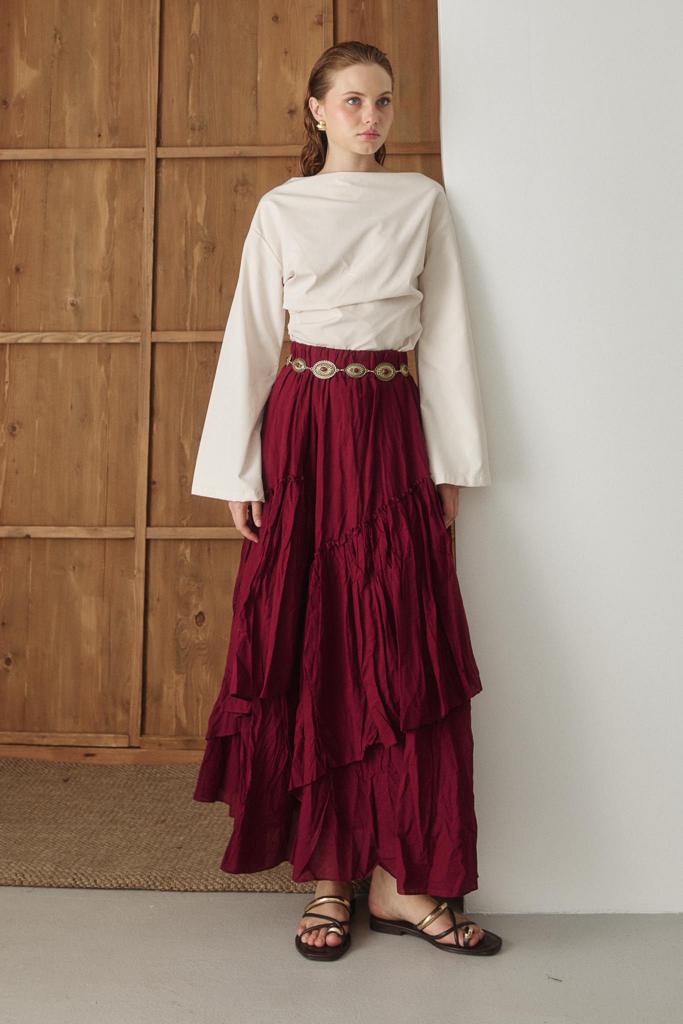 Tied Linen Skirt Beige