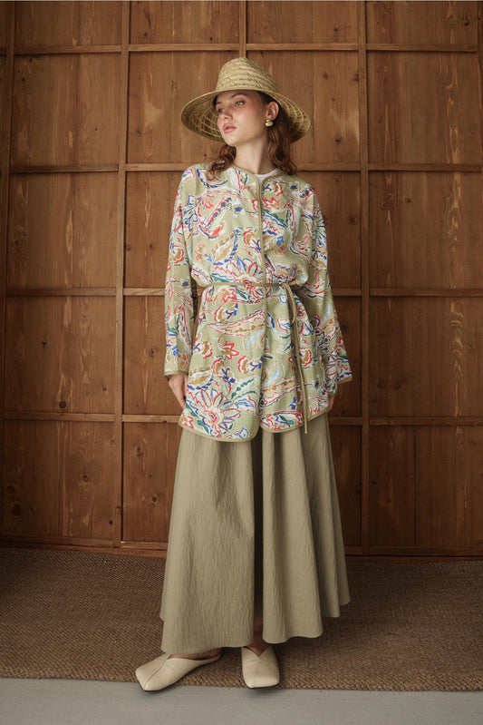 Hamim Desenli Gömlek Kimono Su Yeşili